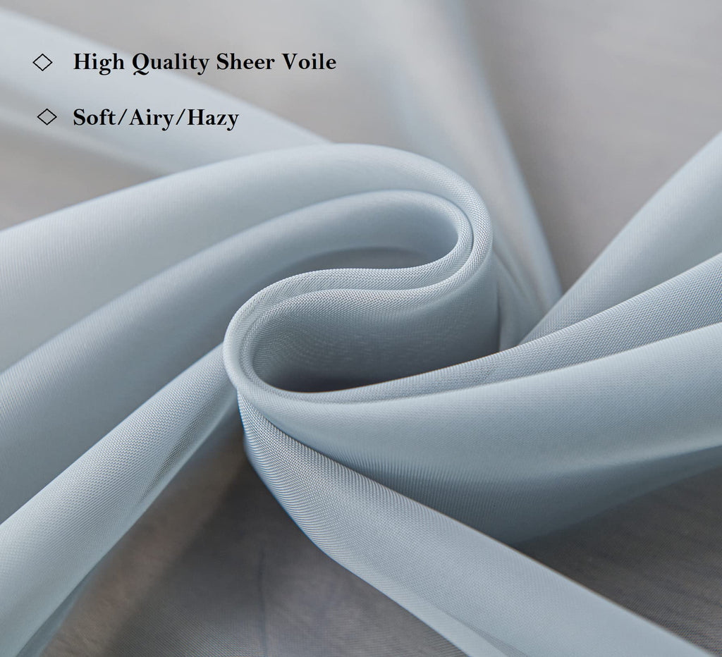 Pi Tier Sheer Curtains 45 Inches Length With Rod Pocket,Light Voile Home Decoration For Kitchen/Small Window 2Panels (W42Xl45,Blue Haze)
