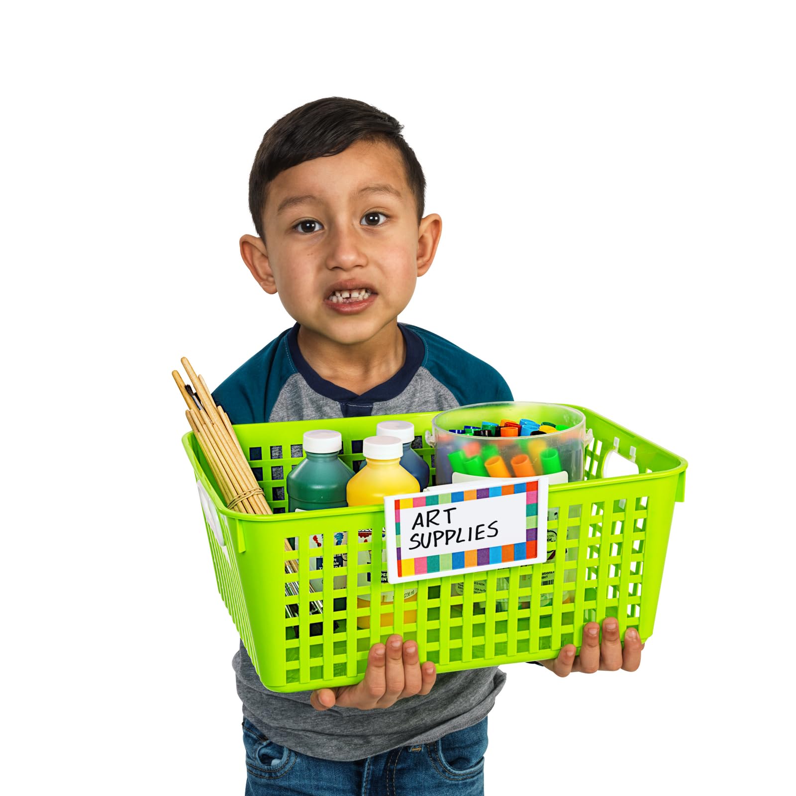 Really Good Stuff Large Plastic Book Baskets, 13'' X 10'' X 5'' - 12 Pack, Green - Classroom Library Organizer, Toy Storage, Mul