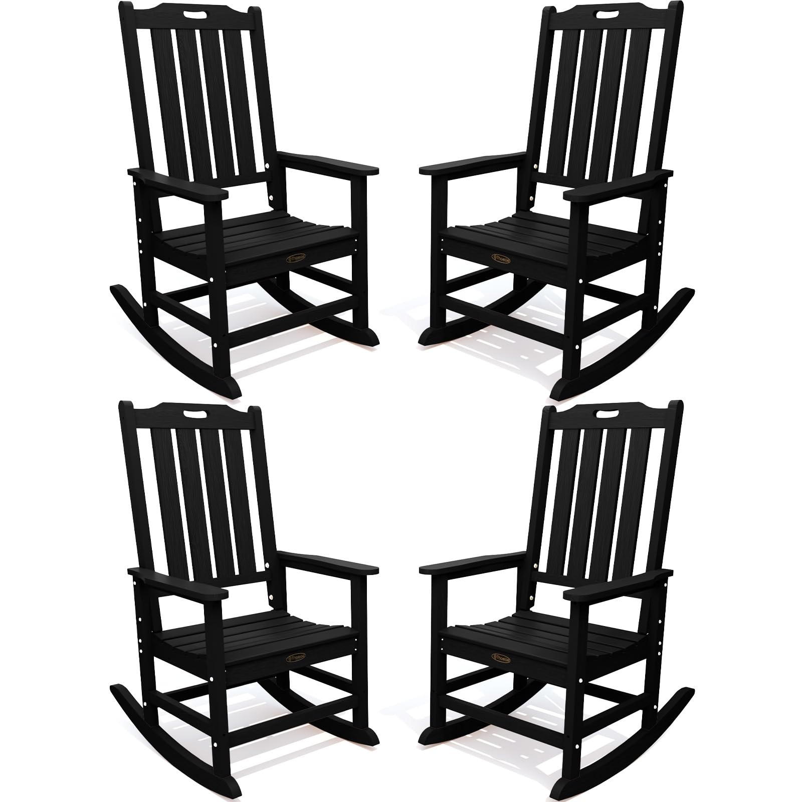 THOEOE Oversized Rocking Chair Set of 4, Outdoor Rocking Chair for Adults, All Weather Resistant Porch Rocker for Lawn Garden, B