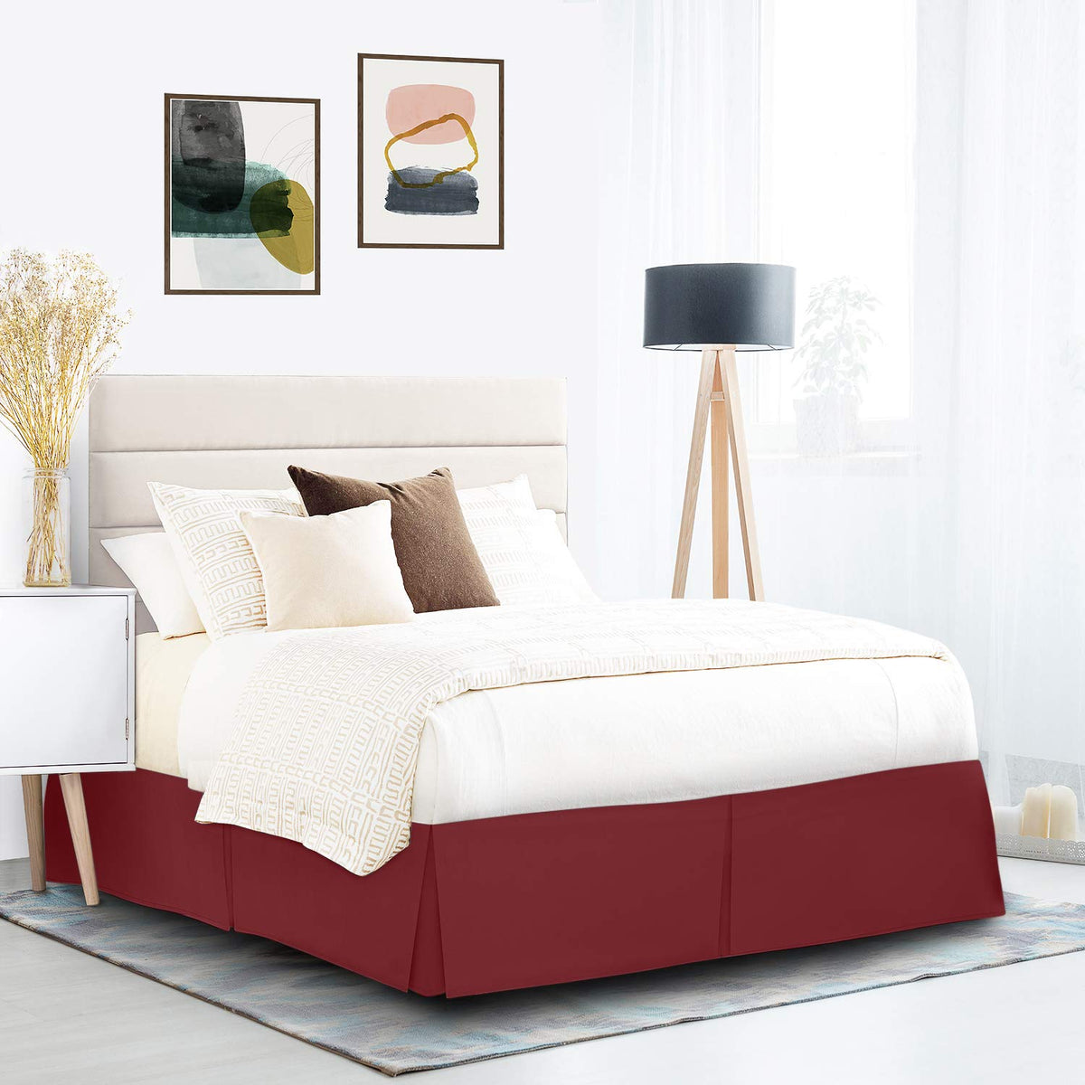 Nestl Red Heaven Full Xl Bed Skirt - Full Xl Size Bed Skirt 14 Inch Drop - Brushed Microfiber Bed Skirts - Hotel Quality Pleated