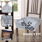 Searchi Stretch Dining Chair Seat Covers Set Of 4, Soft Removable Washable Seat Covers For Dining Chairs, Dining Room Seat Cover Protector (Rear-Covered, Grey Flowers)