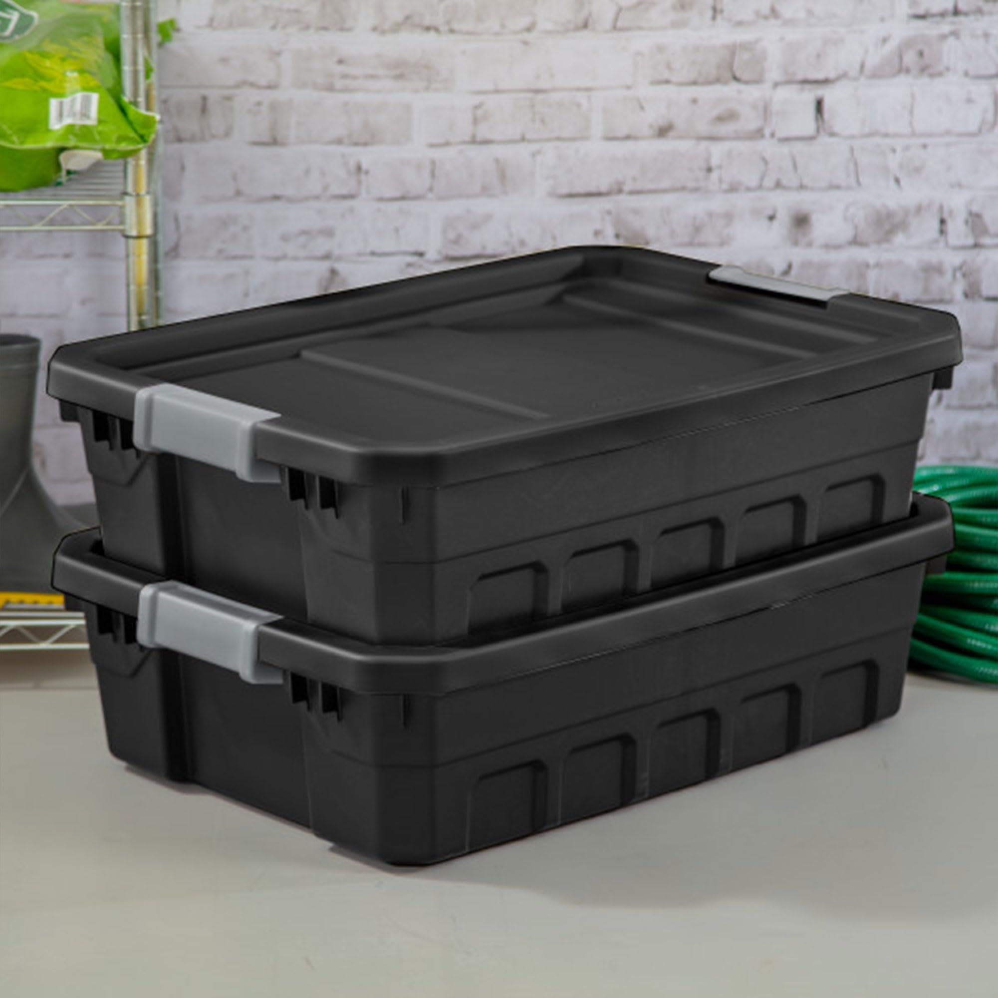 Sterilite 10 Gallon Plastic Stacker Tote, Heavy Duty Lidded Storage Bin Container For Stackable Garage And Basement Organization