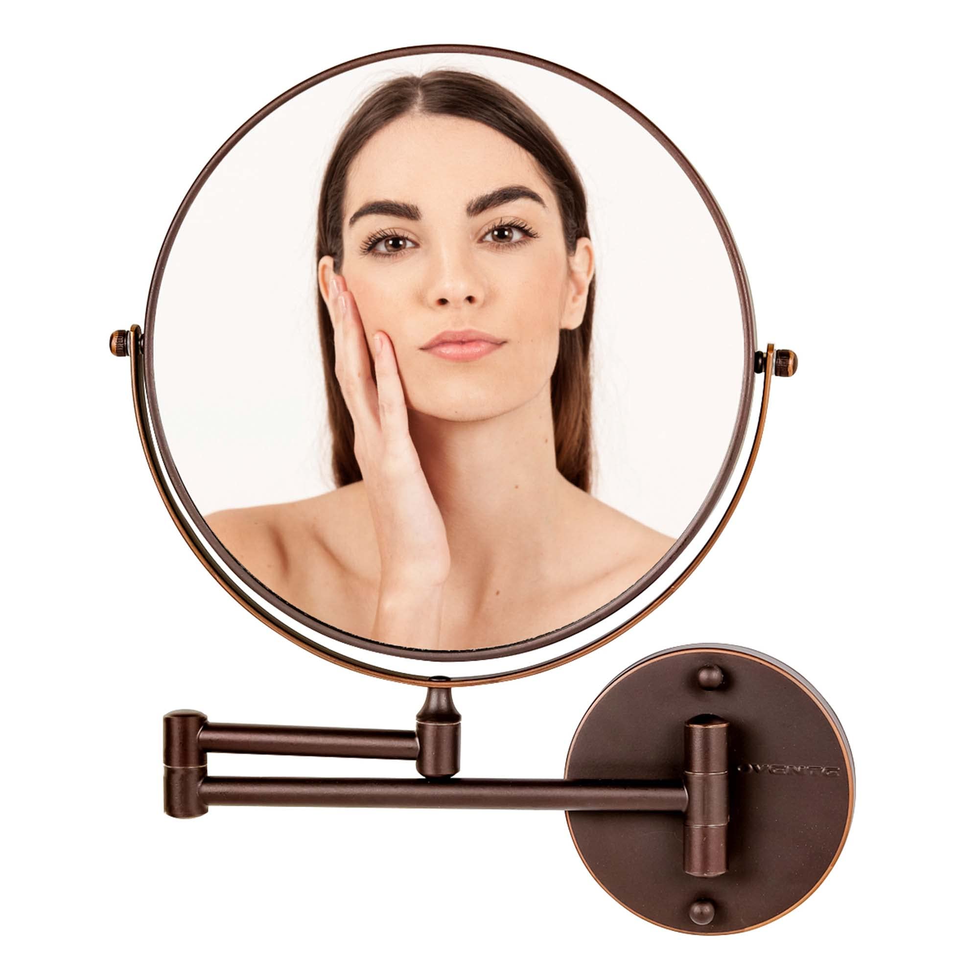 OVENTE 9' Wall Mounted Makeup Mirror - 1X/ 7X Magnification, Rotating 360-Degree, Double-Sided, Extendable & Folding Arm, Clear