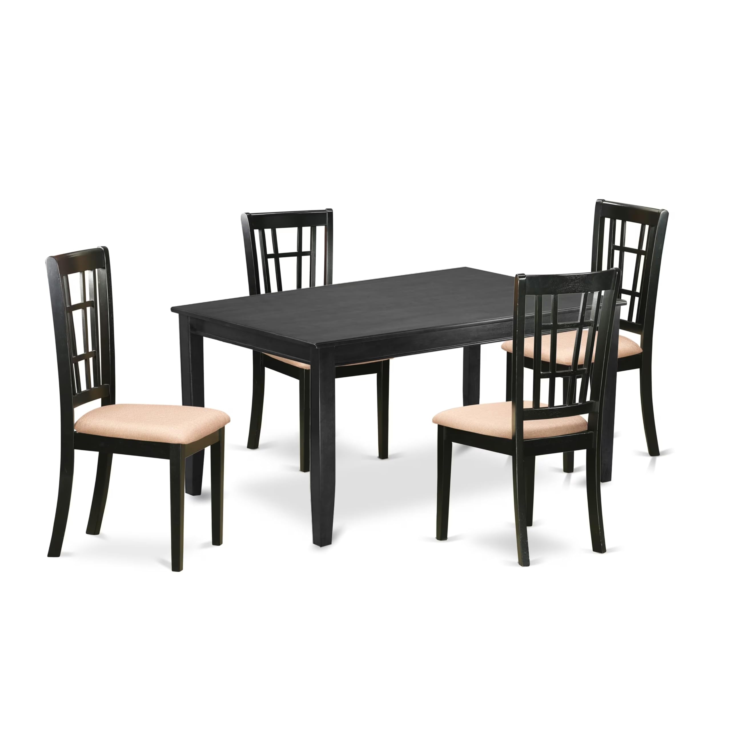 East West Furniture DUNI5-BLK-C 5 Piece Kitchen Table & Chairs Set Includes a Rectangle Dining Table and 4 Linen Fabric Dining Room Chairs, 36x60 Inch, Black