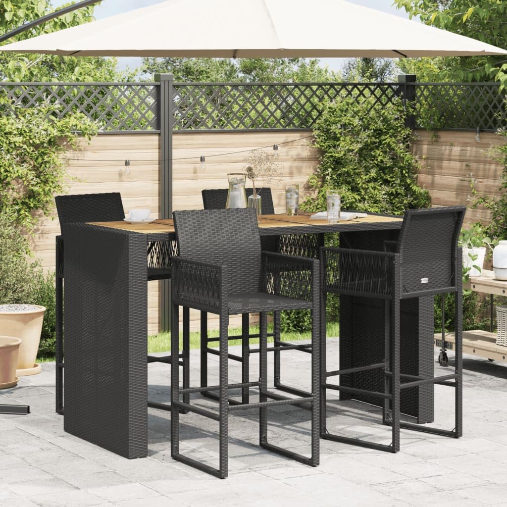 vidaXL Patio Table - Black Poly Rattan & Acacia Wood - Outdoor/Garden Furniture - UV-Resistant & Weatherproof - 72.8 x 31.5 x 43.3 in.