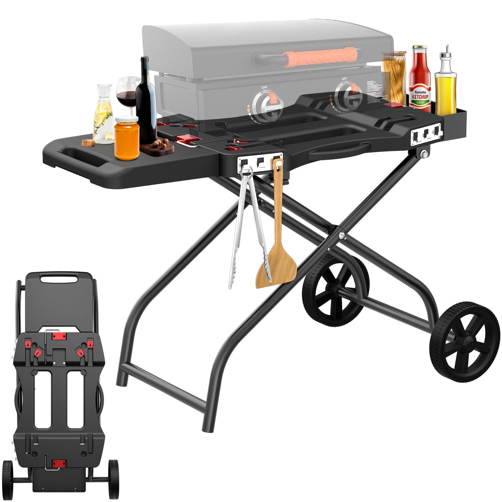 Qulimetal Portable Grill Cart For 17' & 22' Blackstone Griddles And Weber Q1000, Q1200, Q2000, Q2200 Series Grills - Durable,