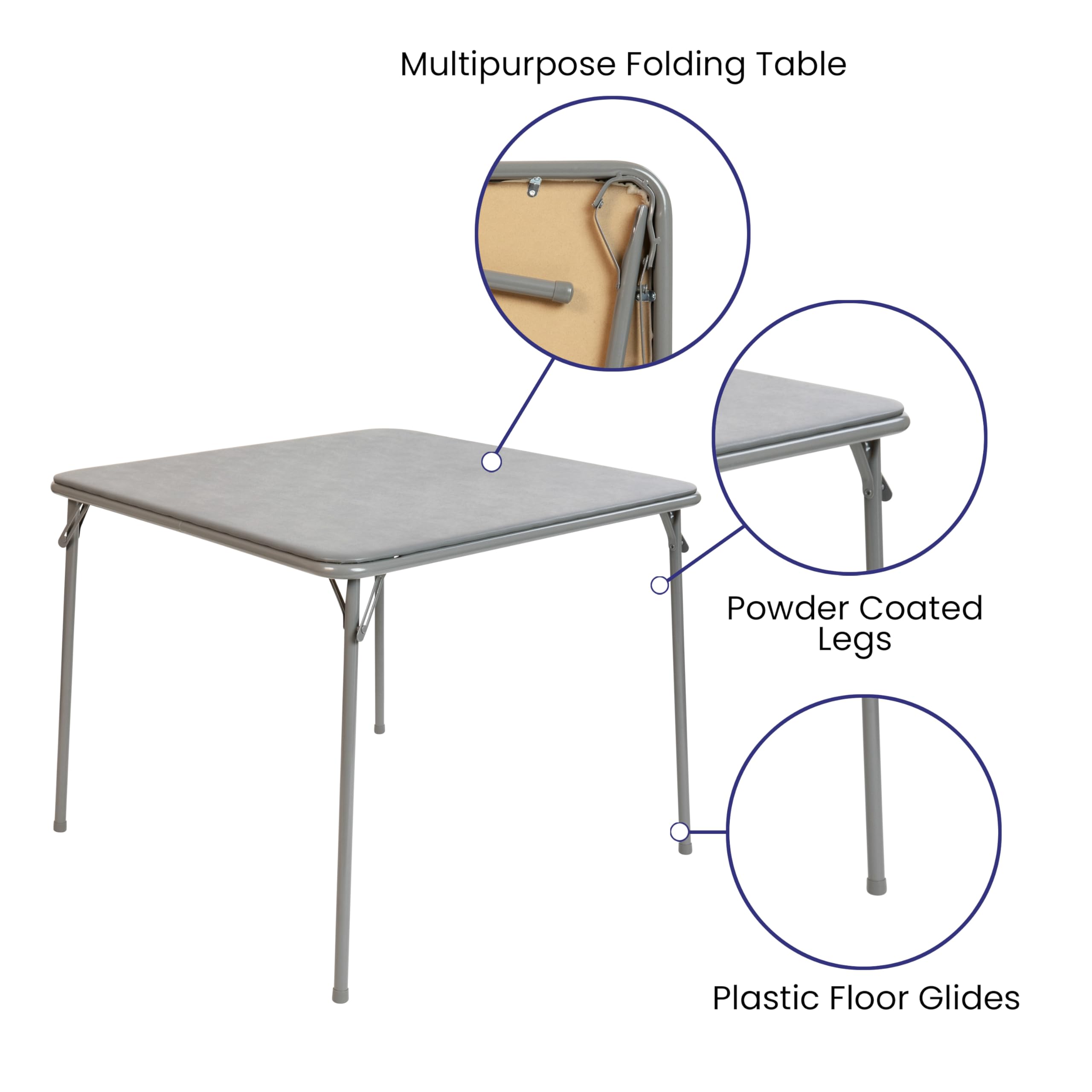 Flash Furniture Madelyn 33.5&quot; Square Folding Multipurpose Card Table with Padded Vinyl Top, Portable Folding Game Table for 4 Players, Gray