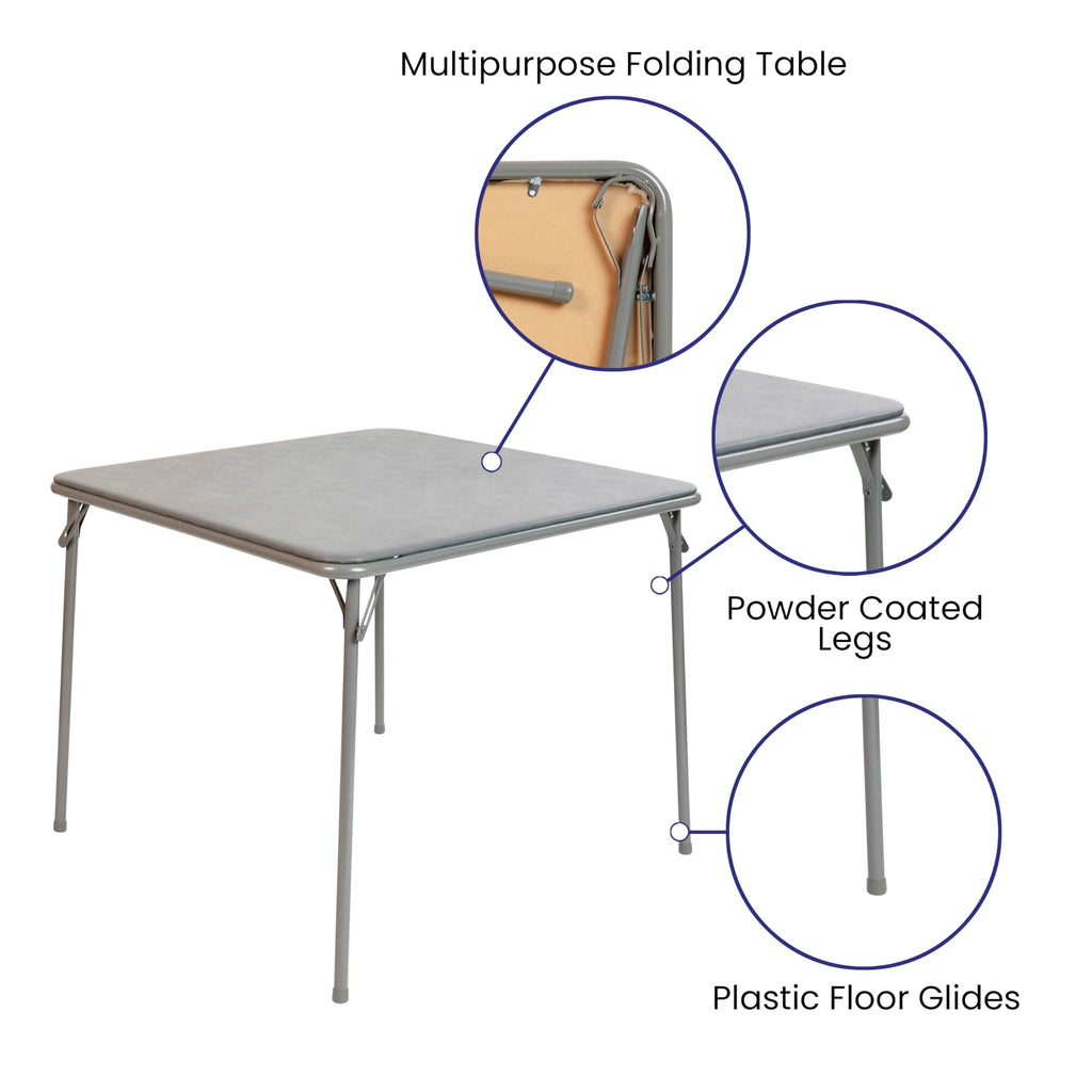 Flash Furniture Madelyn 33.5" Square Folding Multipurpose Card Table with Padded Vinyl Top, Portable Folding Game Table for 4 Players, Gray