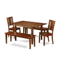 East West Furniture PSDU5D-MAH-W 5 Piece Dining Table Set for 4 Includes a Rectangle Kitchen Table with Butterfly Leaf and 2 Dining Chairs with 2 Benches, 32x60 Inch, Mahogany