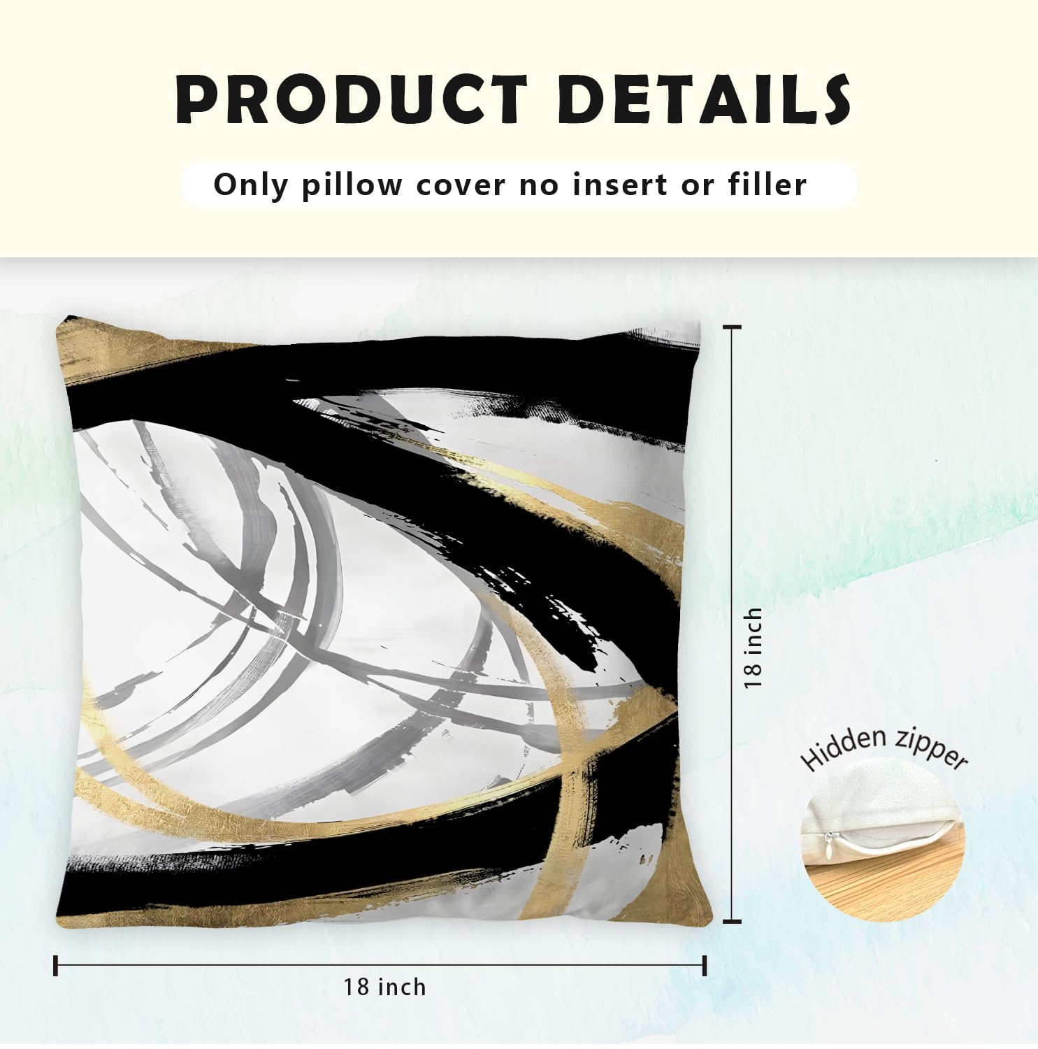 Supwhd Black White And Gold Pillow Covers, Abstract Black And Gold Pillow Covers 18X18 Set Of 2, Modern Boho Home Decor, Black A
