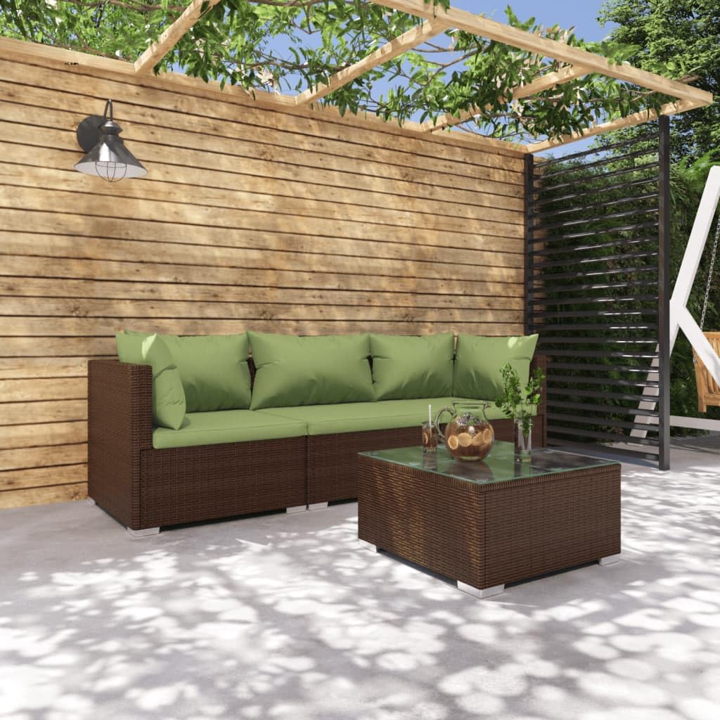 vidaXL Brown Patio Furniture - Green Cushion - 3 Seats with Table