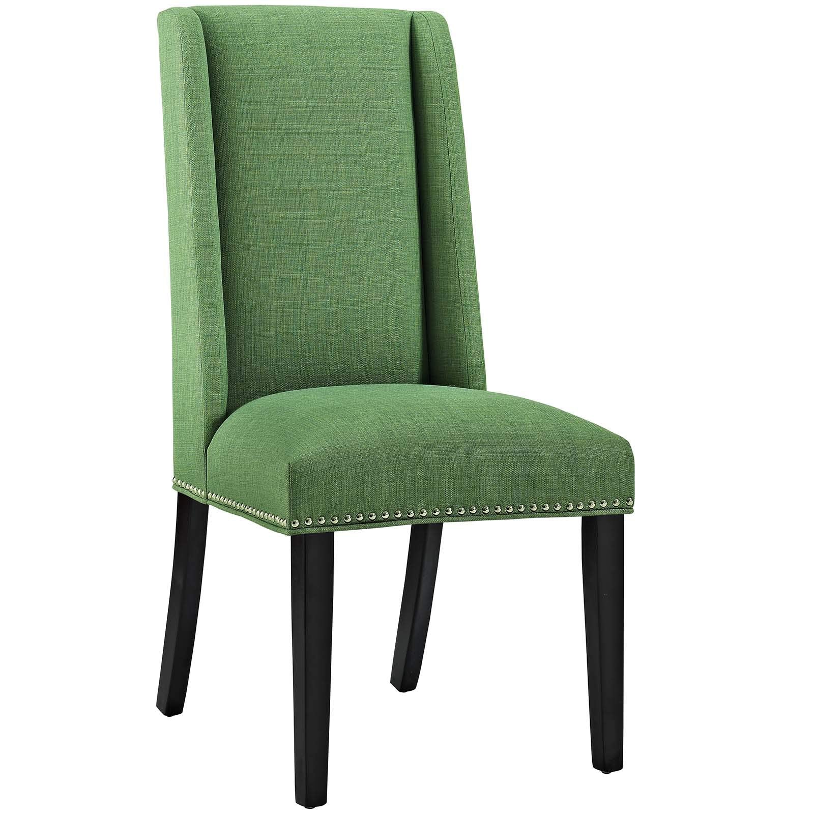 Modway Baron Modern Tall Back Wood Upholstered Fabric Two Dining Chairs In Green
