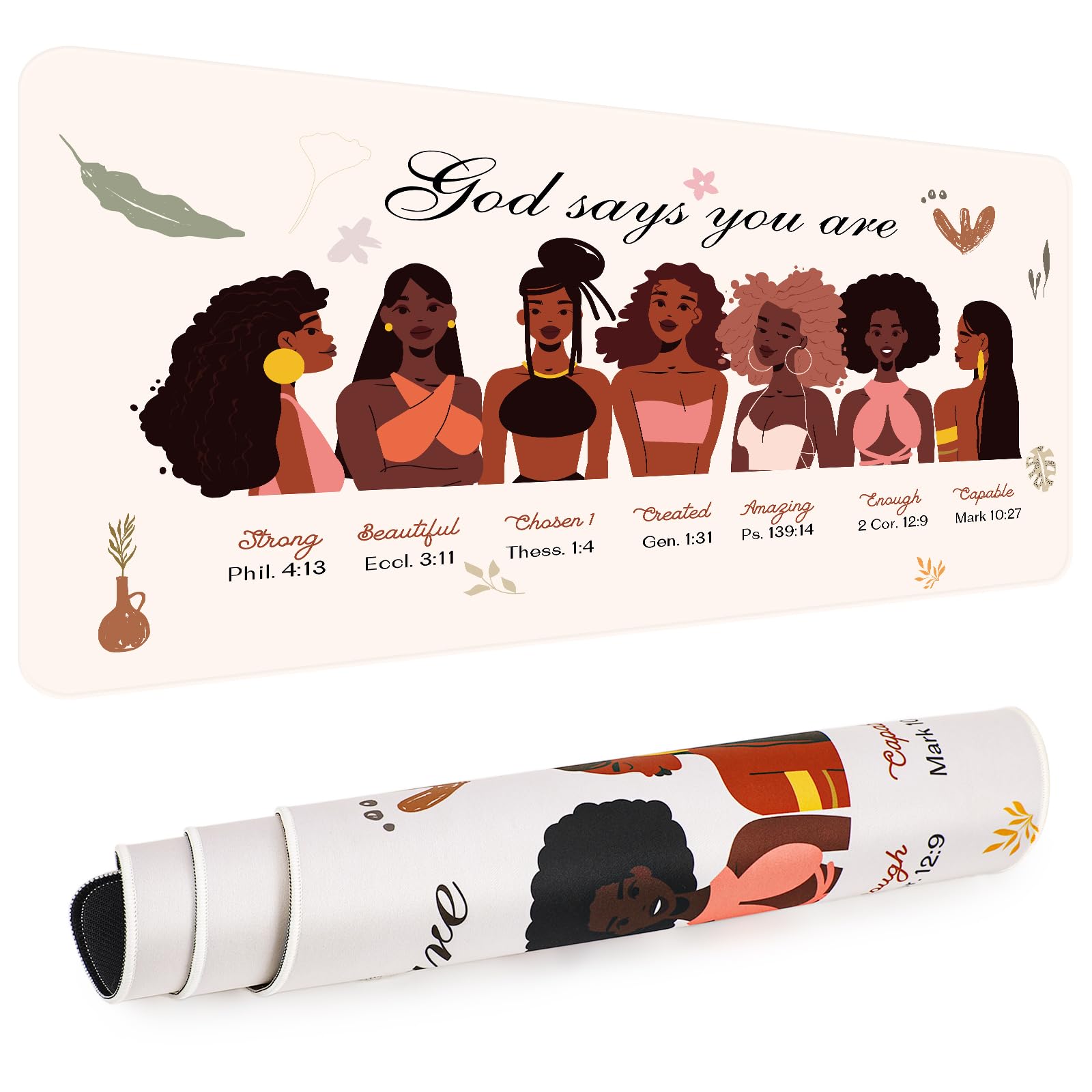 AFRITEE Black Girl Desk Mat - Christian Inspirational Quote Large Gaming Mouse Pad, Black Art Gifts for Women, Office Desk Prote