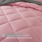 Cosybay Bed In A Bag King Comforter Sets 7Pcs All Season Solid Down Alternative Bedding Sets Pink And Grey With Comforter, Pillo