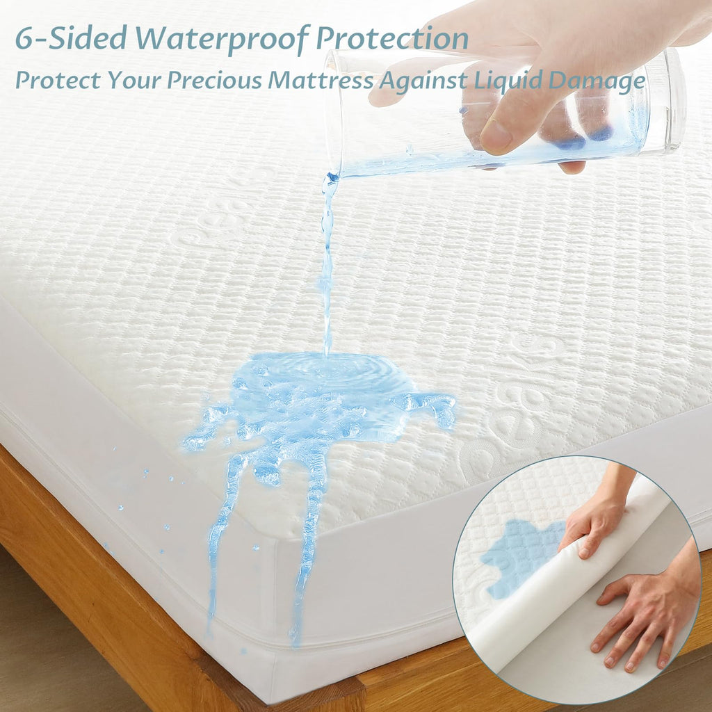 Full Size Bamboo Rayon Mattress Protector With Zipper - 100% Waterproof Zippered Mattress Cover - Soft & Cooling Noiseless Bed M