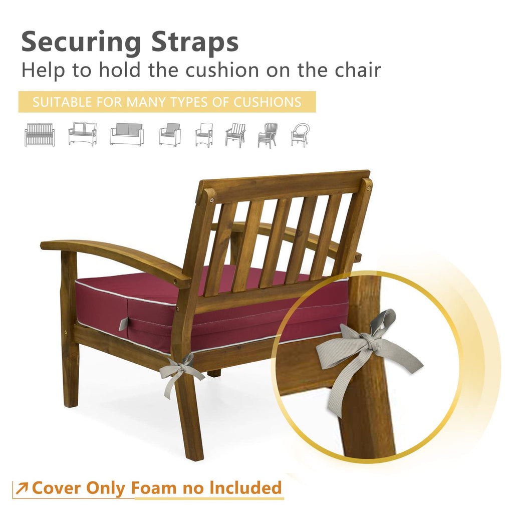 Porch Shield Patio Chair Seat Cushion Covers Set 4 Waterproof Fade Resistant Outdoor Cushion Slipcovers 20 X 18 X 4 Inch, Burgun