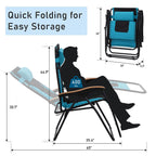Phi Villa Xxl Oversized Padded Zero Gravity Chair, Foldable Patio Recliner, 30' Wide Seat Anti Gravity Lounger With Cup Holder, Set Of 2, Support 400 Lbs (Aqua)