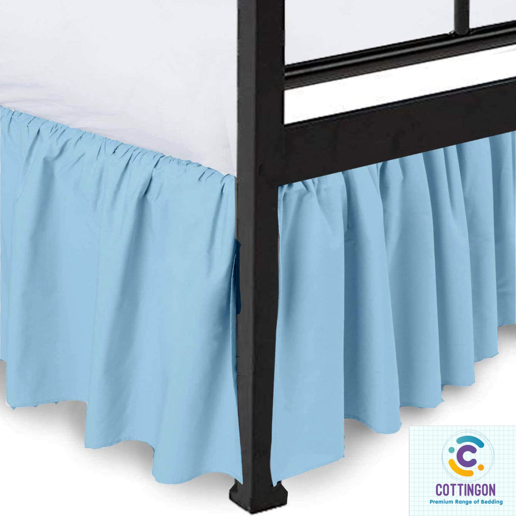 Ruffled Bed Skirt With Split Corners-Dust Ruffle - 14'' Drop 100% Microfiber Soft,Sheen & Luxurious Look - Bed Skirts (Light Blu