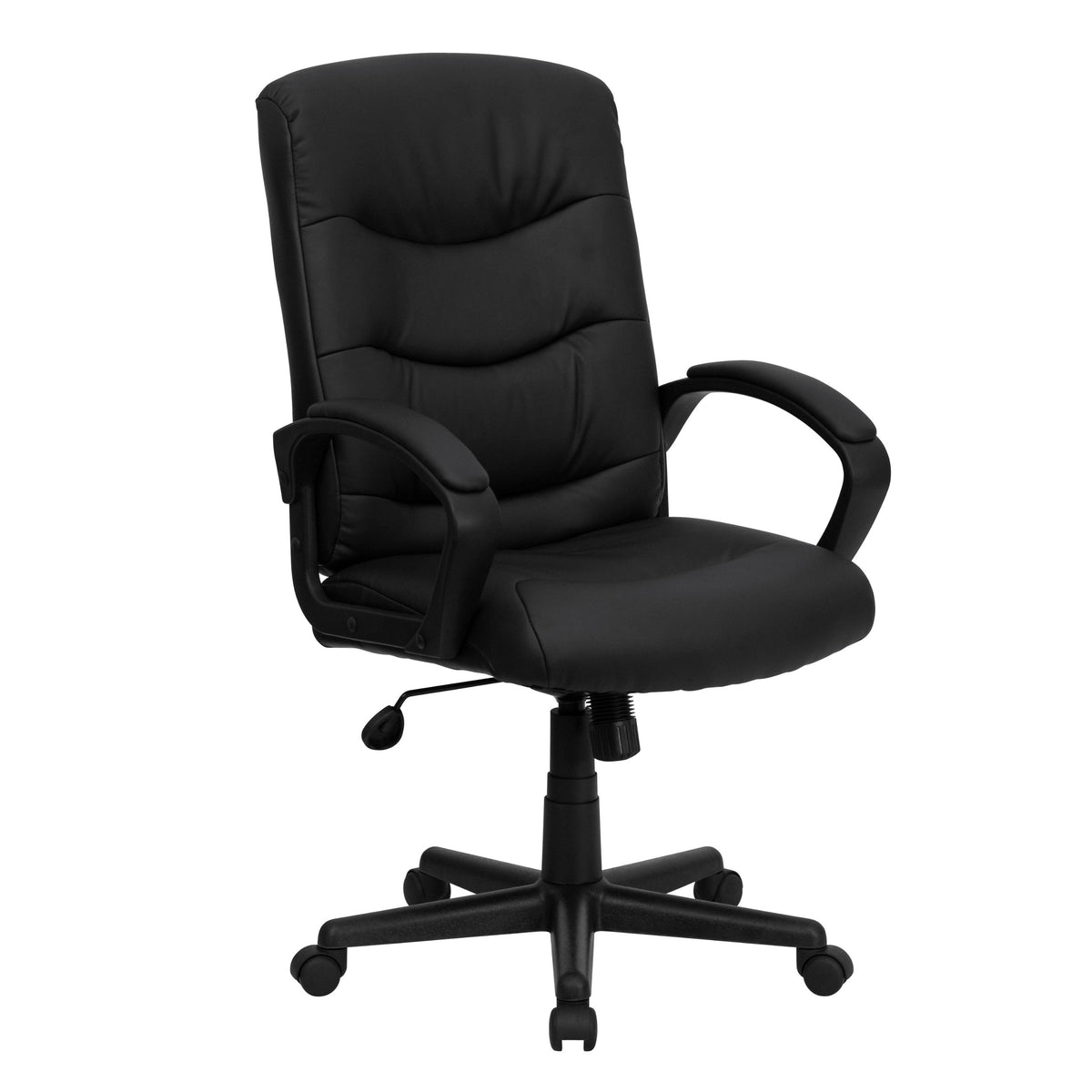 Flash Furniture Chelsea Mid-Back Black Leathersoft Executive Swivel Office Chair With Three Line Horizontal Stitch Back And Arms