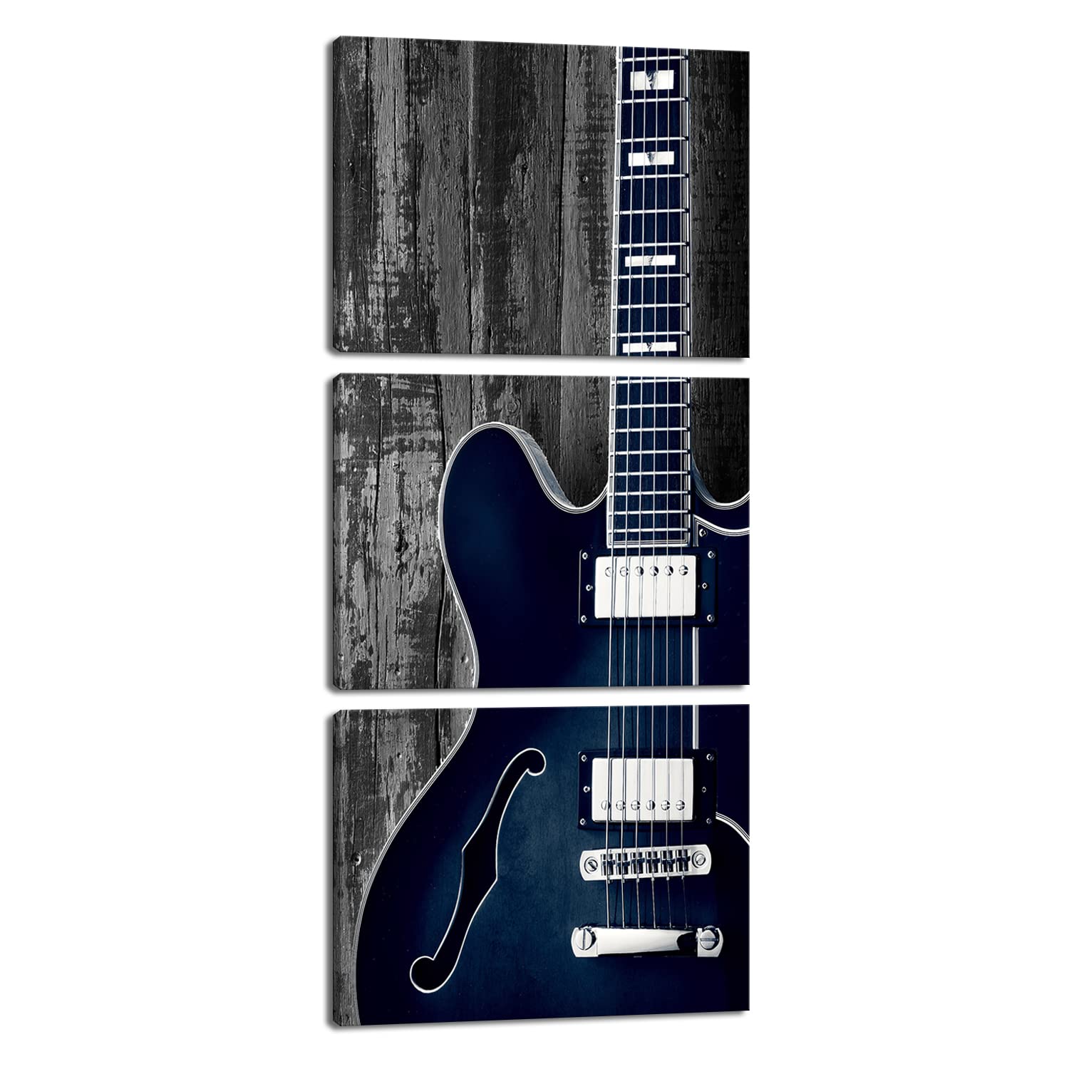 Derkymo 3 Pieces Vintage Guitar Canvas Wall Art Music Theme Picture for Music Studio Classroom Decor Framed Ready to Hang 12X16x