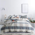 SUSYBAO Blue Checkered Duvet Cover Queen Size 100% Washed Cotton Plaid Duvet Cover Set 3 Pieces 1 Grid Duvet Cover with Zipper T