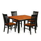 East West Furniture PFWE5-BCH-W 5 Piece Kitchen Table Set for 4 Includes a Square Dining Room Table with Butterfly Leaf and 4 Dining Chairs, 54x54 Inch, Black & Cherry