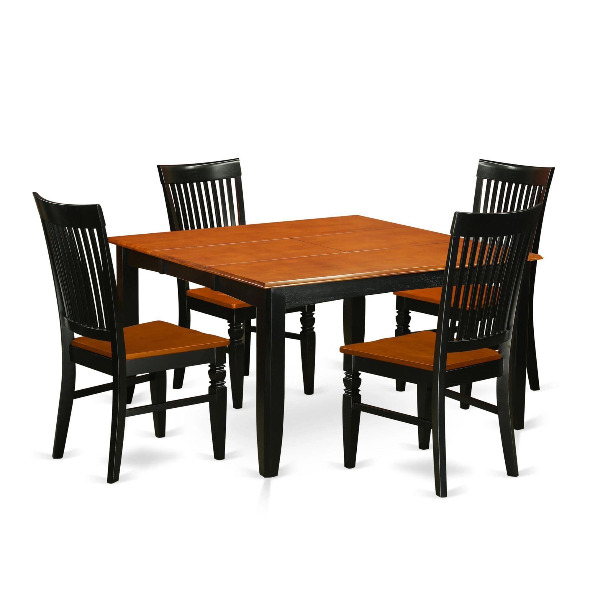 East West Furniture PFWE5-BCH-W 5 Piece Kitchen Table Set for 4 Includes a Square Dining Room Table with Butterfly Leaf and 4 Dining Chairs, 54x54 Inch, Black & Cherry