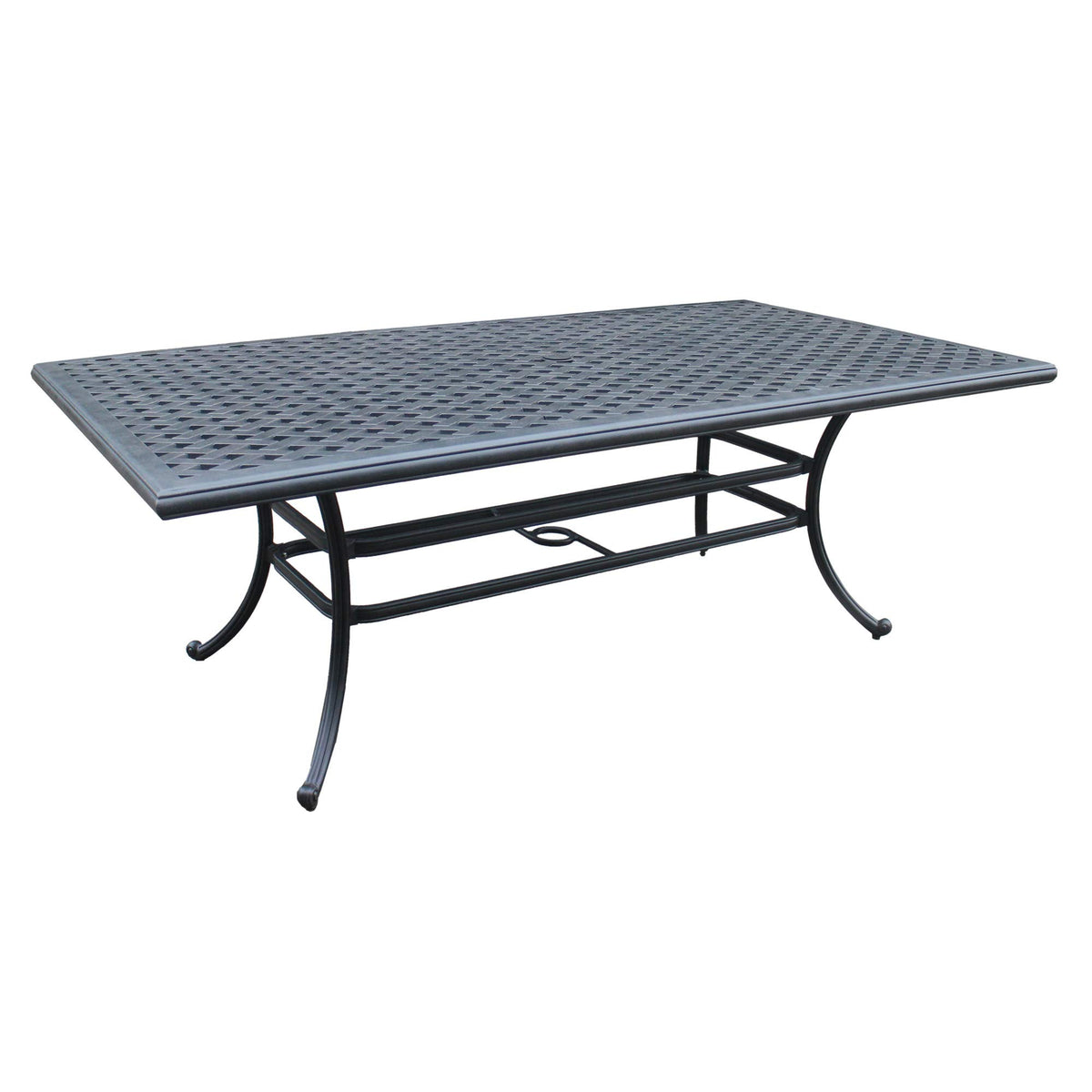 Manhattan Outdoor: All-Weather and Durable 46x86 Inch Rectangular Aluminum Dining Table with an Umbrella Opening for Patio, Garden, and Terrace (Dark Lava Bronze)