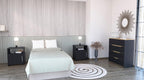 DEPOT E-SHOP Myra 3 Piece Bedroom Set, Drawer Dresser, 2 Nightstands, Black/Light Oak