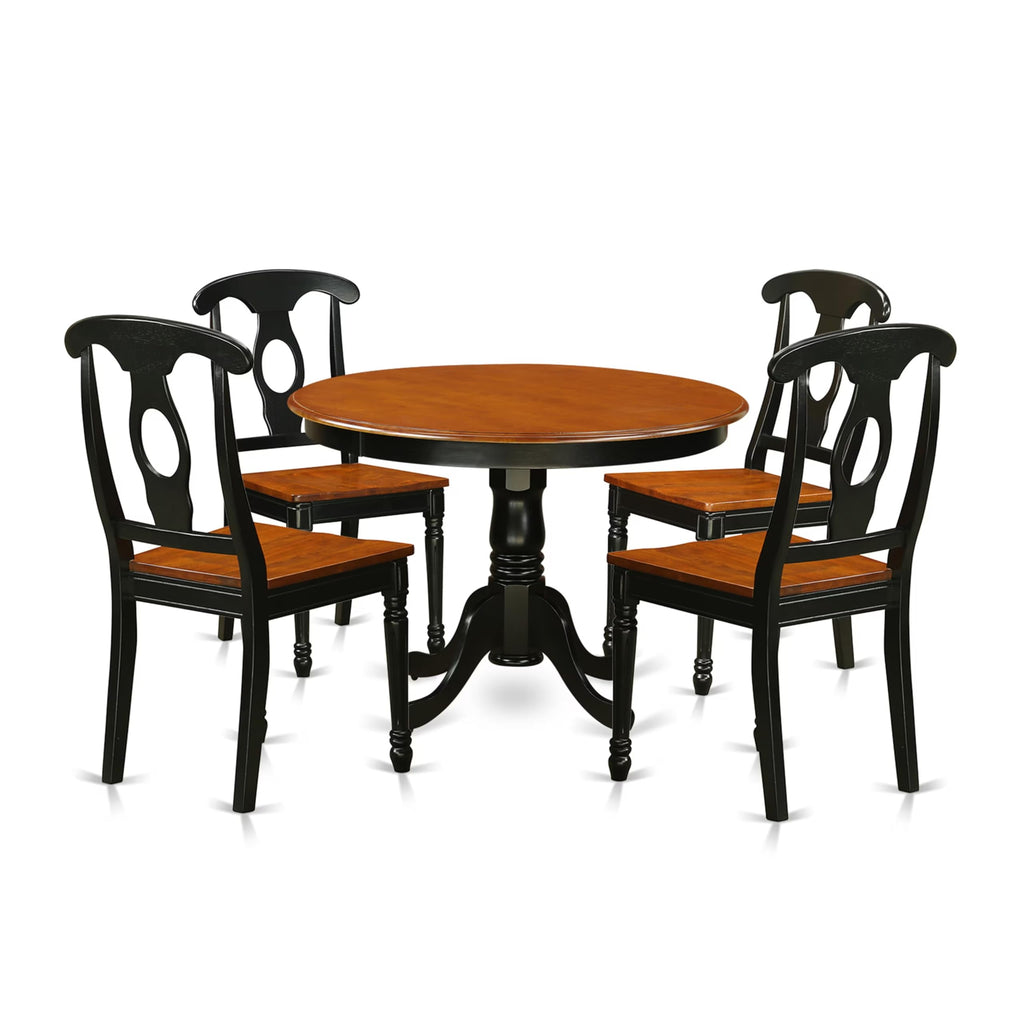 East West Furniture HLKE5-BCH-W 5 Piece Dining Room Table Set Includes a Round Kitchen Table with Pedestal and 4 Dining Chairs, 42x42 Inch, Black & Cherry