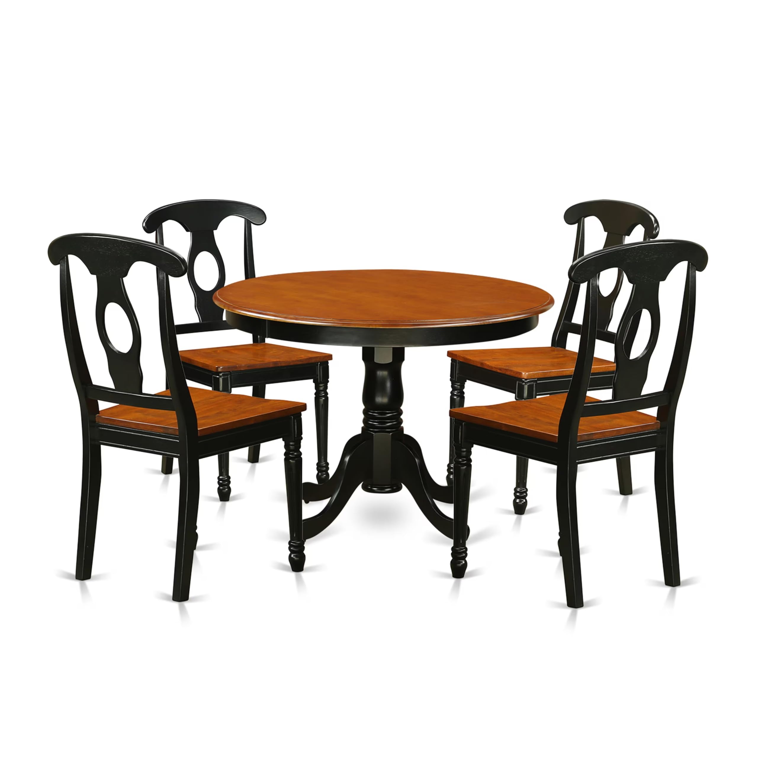 East West Furniture HLKE5-BCH-W 5 Piece Dining Room Table Set Includes a Round Kitchen Table with Pedestal and 4 Dining Chairs, 42x42 Inch, Black & Cherry