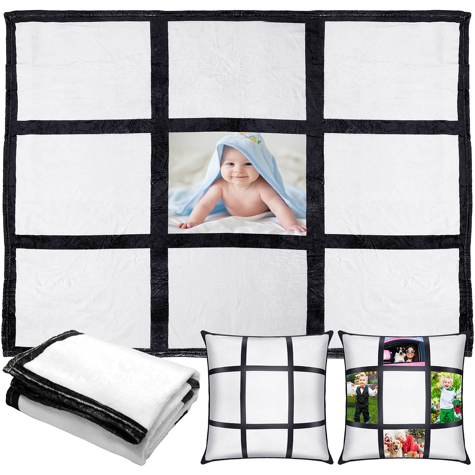 Peryiter Sublimation Flannel Throw Blanket And 2 Pieces Blank Pillow Cases 60 X 50 Inches Personalized Custom Photo Blanket With