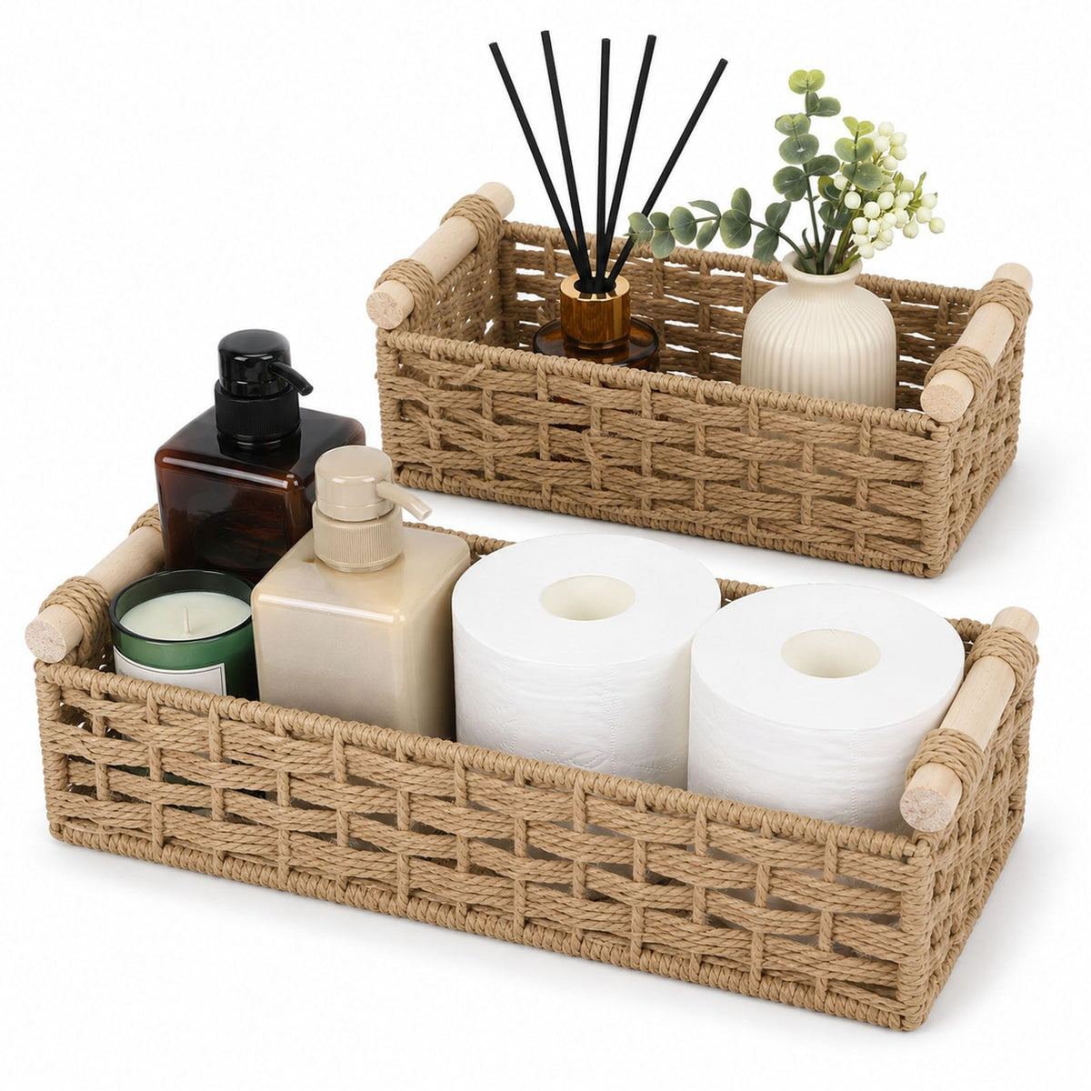 JINFEIDIAN Paper Rope Storage Basket Set of 2, Beige Toilet Paper Organizer