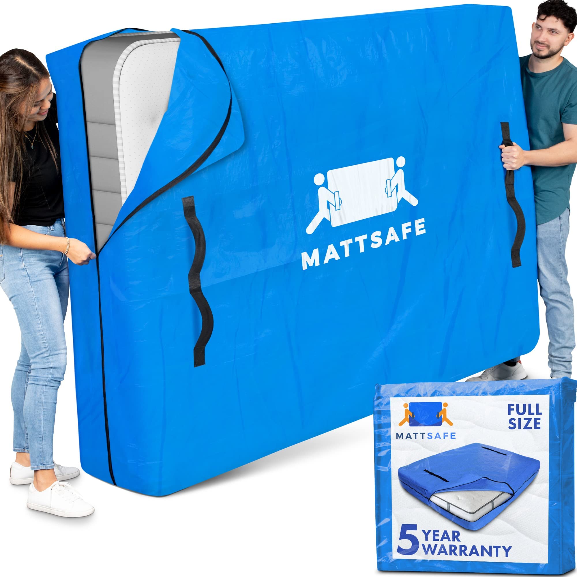 Mattsafe Mattress Bags For Moving And Storage (Full Size) - Mattress Cover For Moving - Heavy Duty, 8 Handles And Strong Zipper