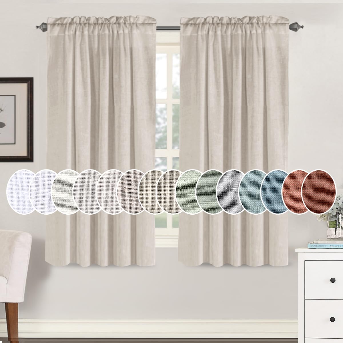 H.Versailtex Pair Set Natural Linen Blended Window Treatment, Rod Pocket Top Premium Soft Rich Light Reducing Curtain Panels For