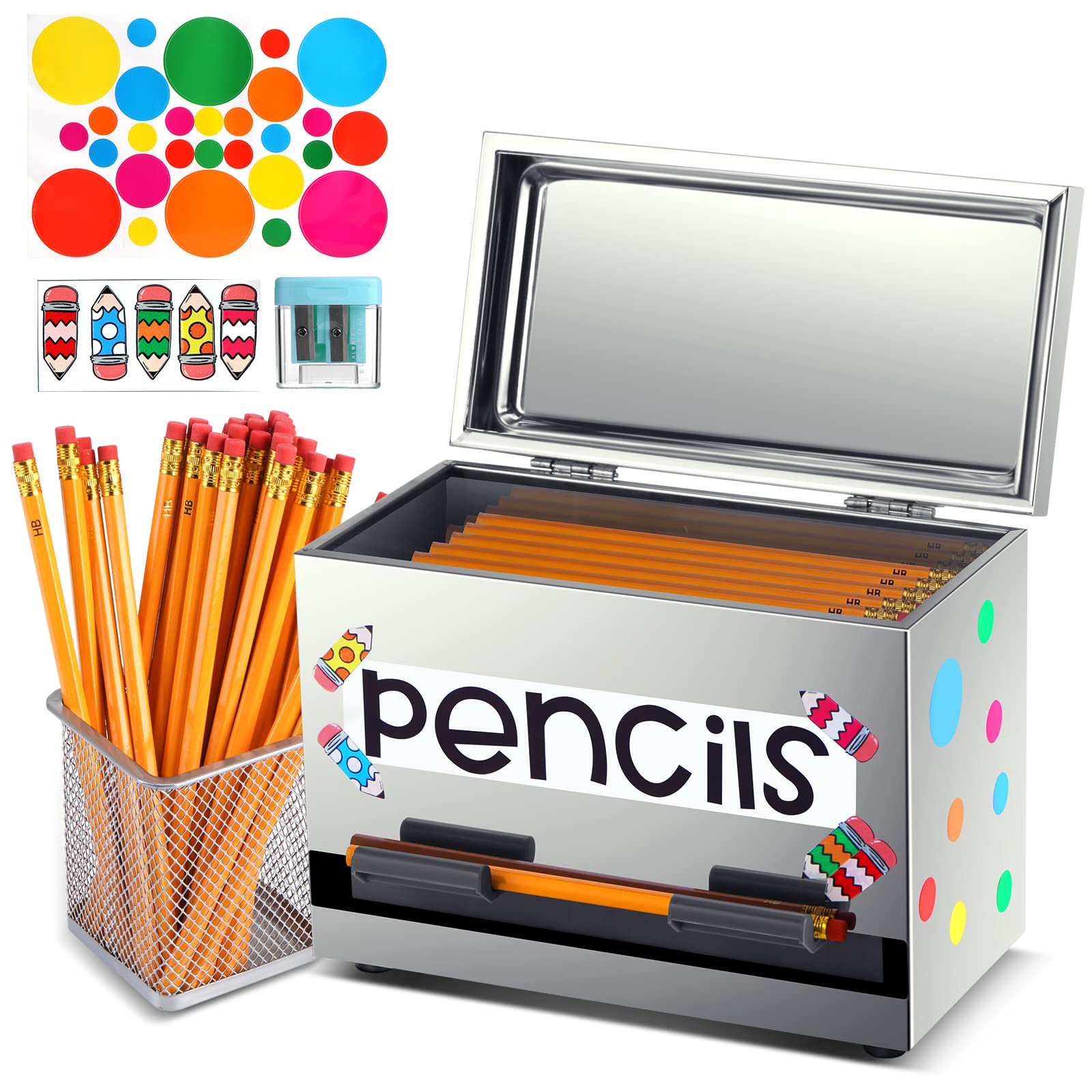Stainless Steel Pencil Dispenser Metal Straw Dispenser For Pencils Reusable Pencil Dispenser With 50 Pencils 3 Stickers 1 Metal
