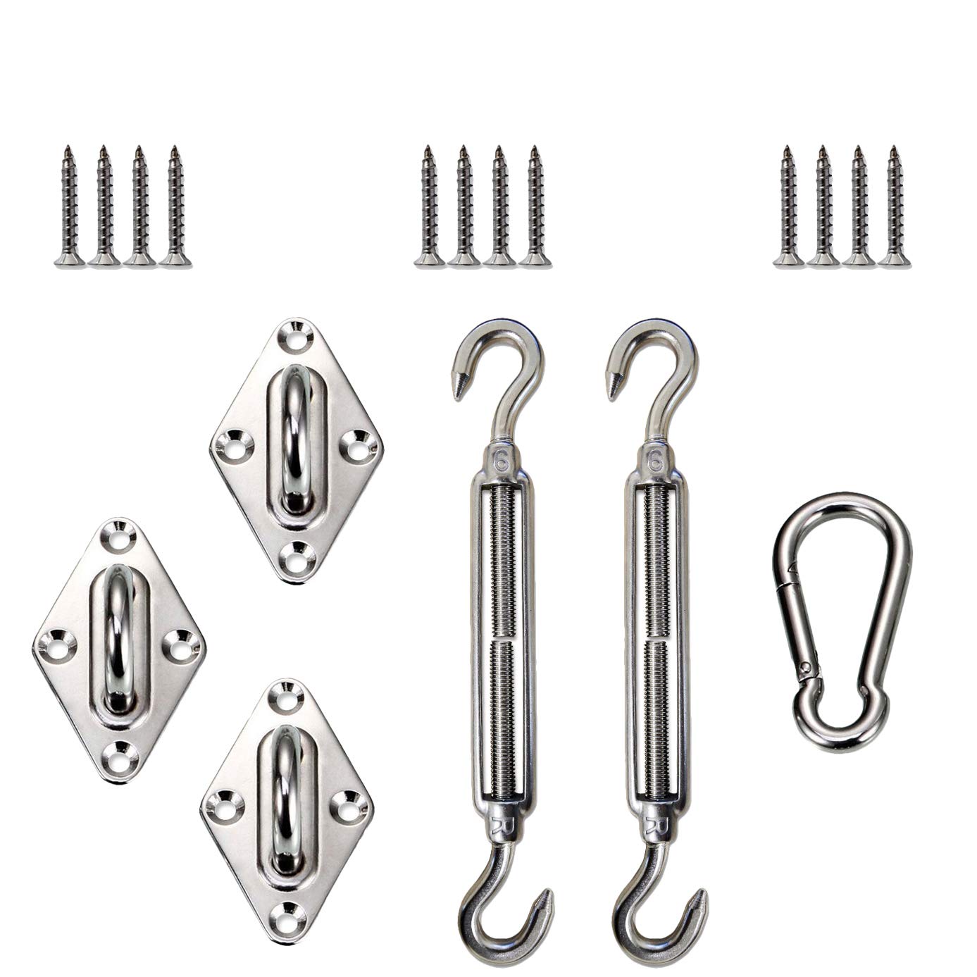 E&K Sunrise Sun Shade Sail Hardware Kit For Triangle Sun Shade Sail Installation With 6 Inches Turnbuckles, Stainless Steel, Set