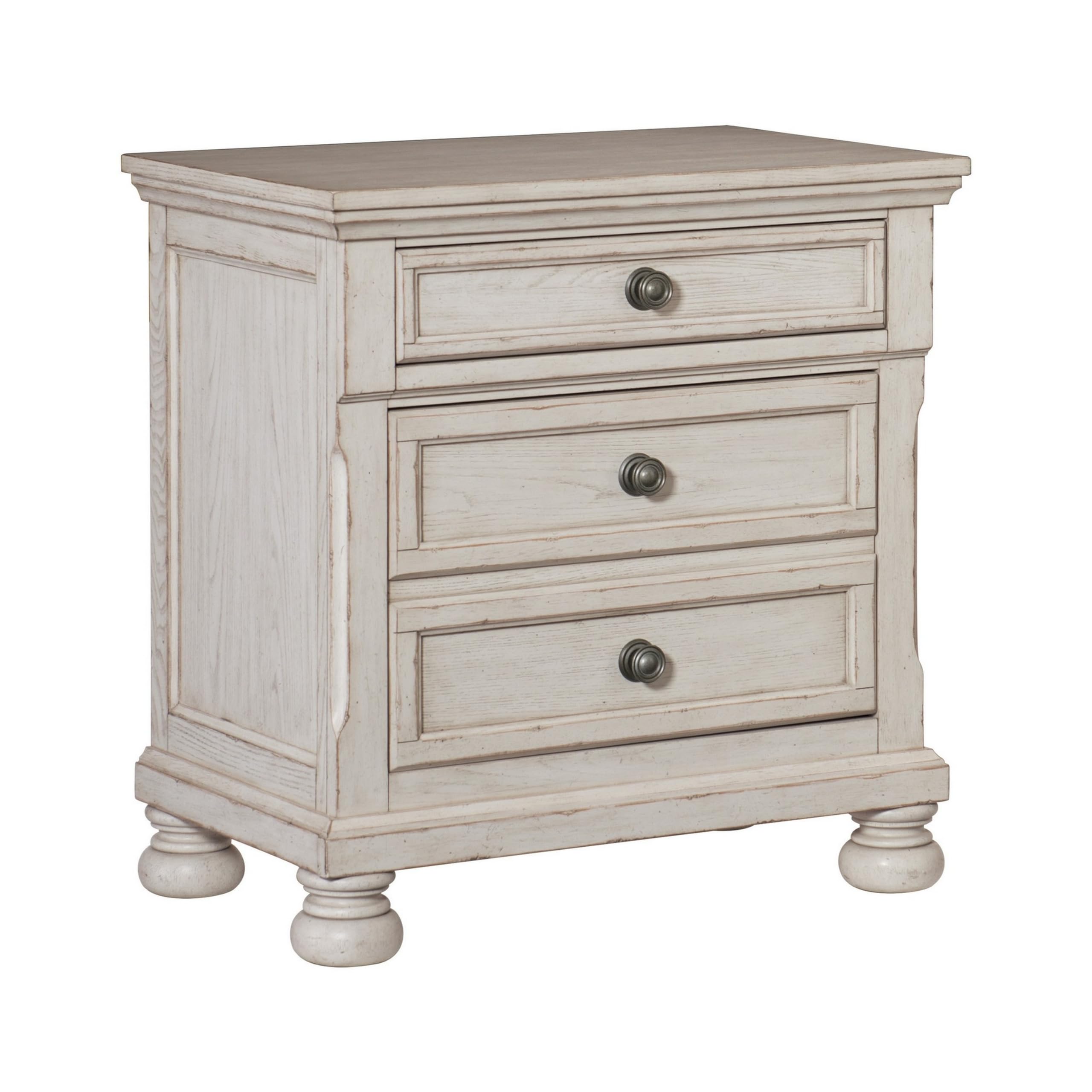 Benjara Cottage 2 Drawer Nightstand with Molded Details and Bun feet, White