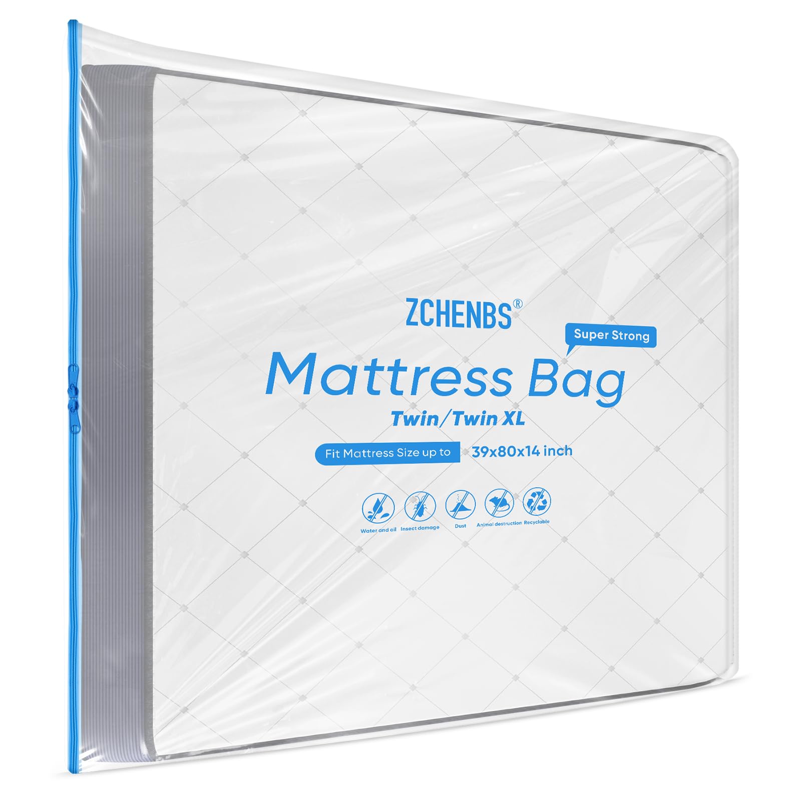 Zchenbs - Mattress Bags For Moving And Storage,Mattress Bag Twin/Twin Xl 39'X80'X14' With Zippers,5 Mil Ultra-Thick Material