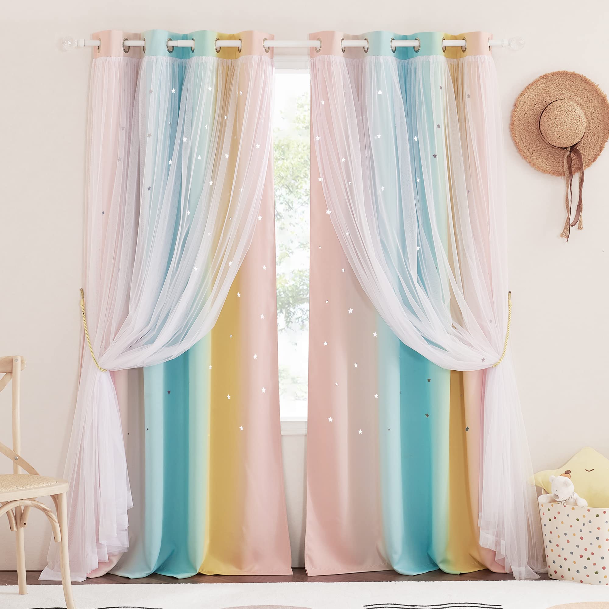 Nicetown Kids Room Decor Curtains For Girls Nursery, Star Cut Princess Room Design Curtains With Versatile Styling Options For B