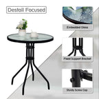 Dimar Garden 24' Outdoor Side Table Patio Metal Round Bistro Coffee Table With Glass Top,Black
