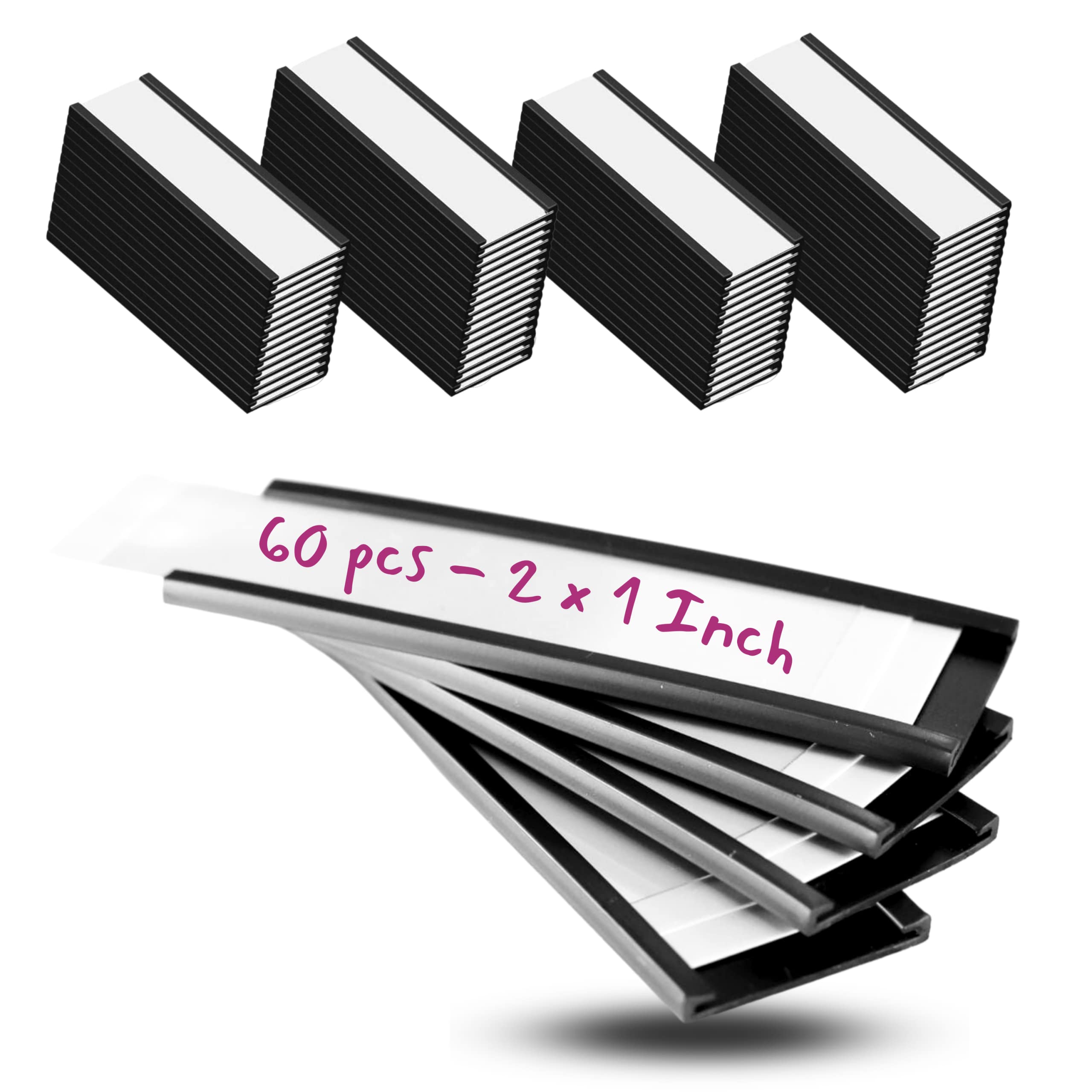 Availey 60 Pack Magnetic 'C' Channel Label Holders For Metal Racks And Shelves With Protective Films And Replacement Strips 2'