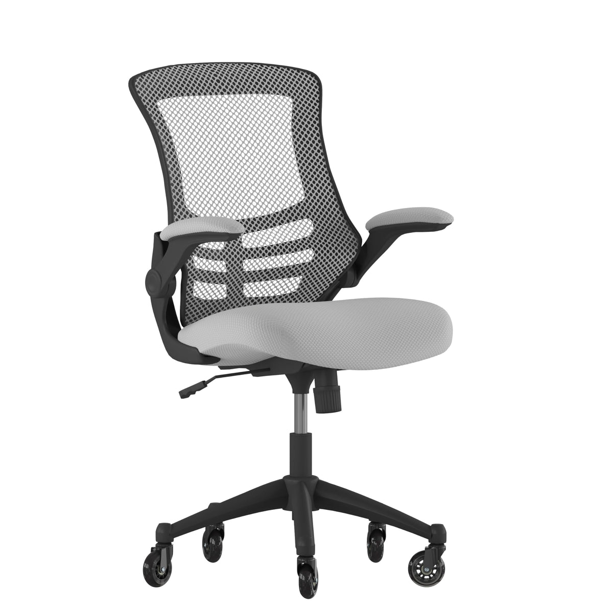 Flash Furniture Kelista Mid-Back Dark Gray Mesh Swivel Ergonomic Task Office Chair With Flip-Up Arms And Transparent Roller Wheels