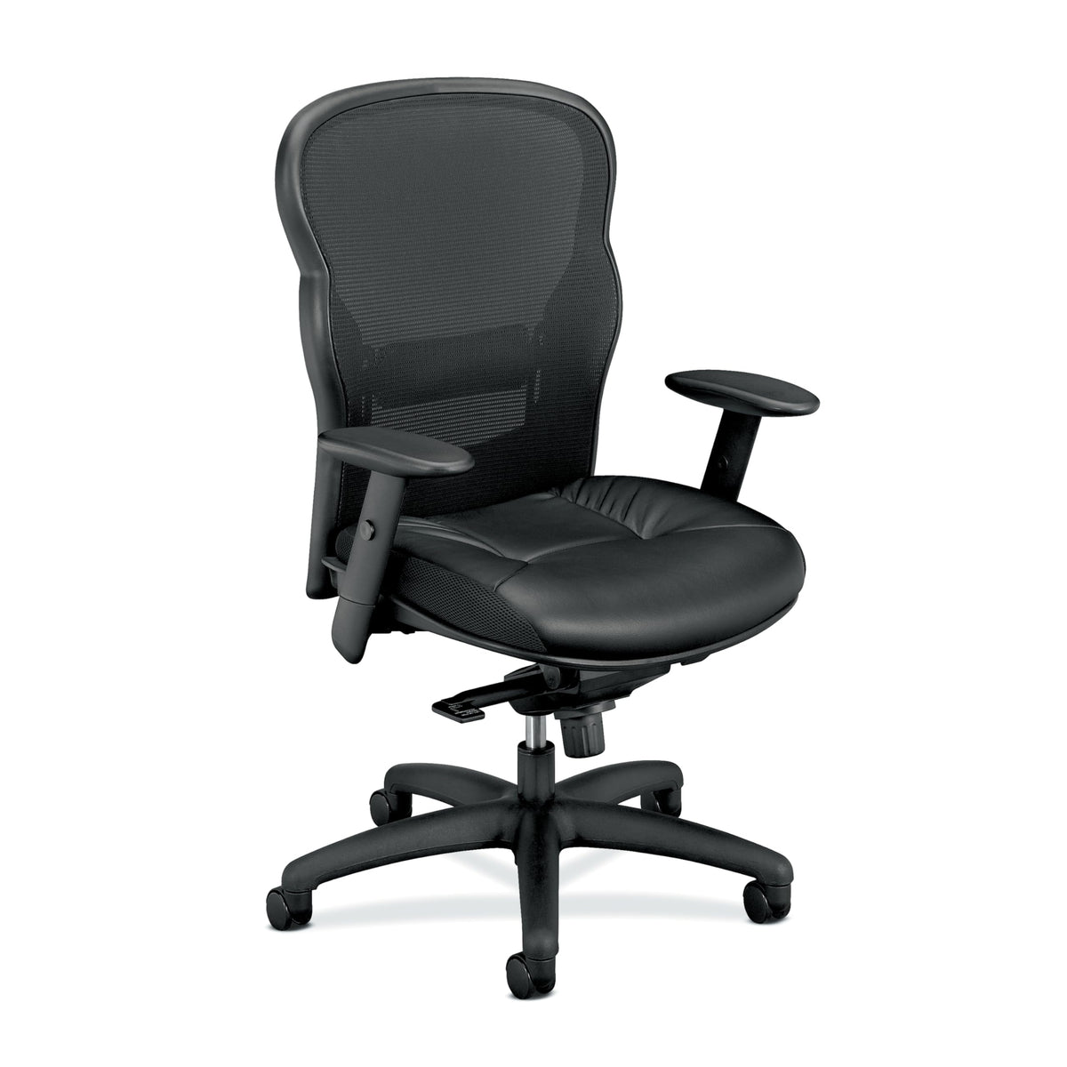 HON Wave High Back Leather Office Chair, Beathable Mesh, Ergonomic Office Chair with Adjustable Arms and Back Support, 360 Swivel, Synchro-Tilt, Black