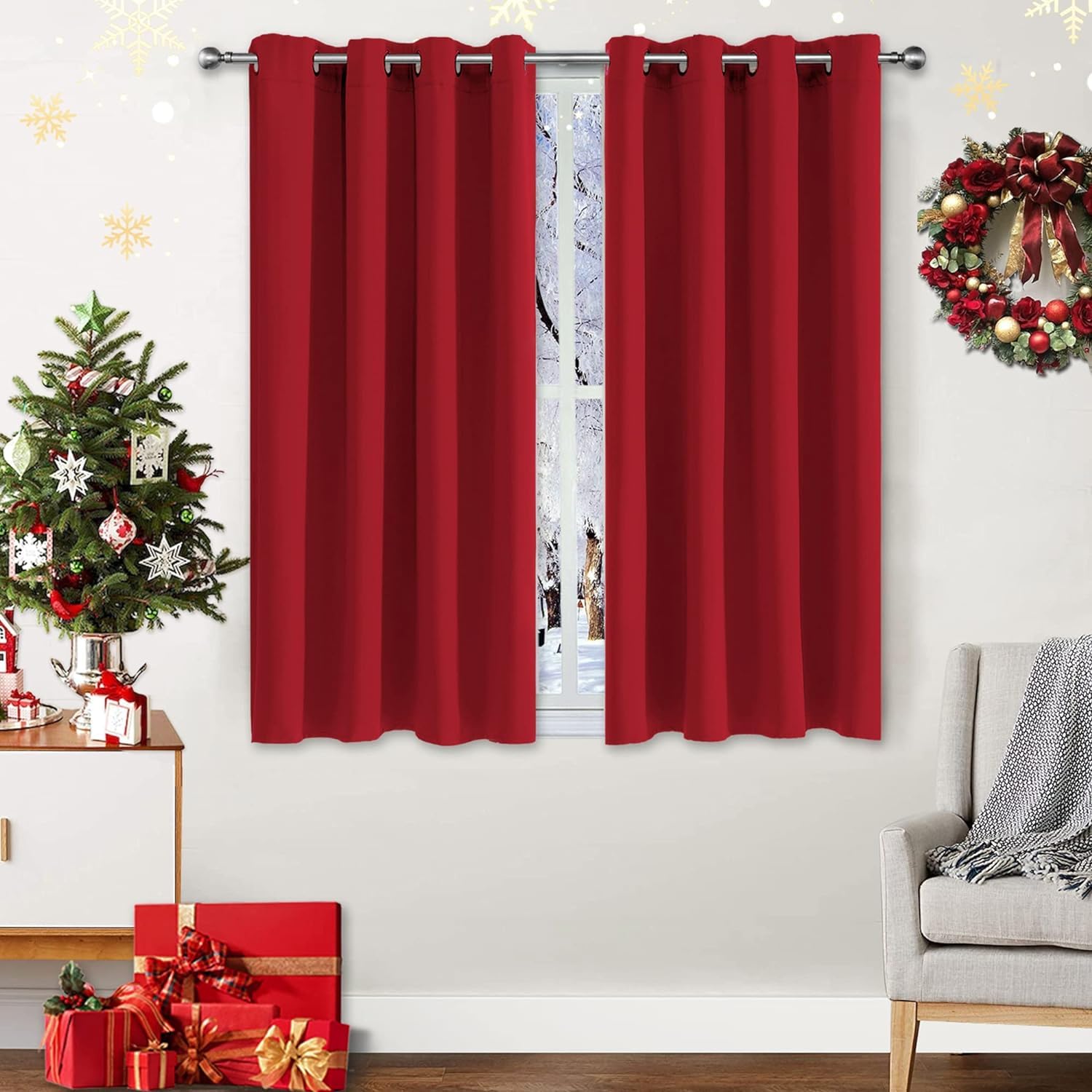 CUCRAF Red Blackout Curtains 72 inch Length 2 Panels Set, Room Darkening Curtains & Drapes for Living Room Bedroom, Thermal Insu