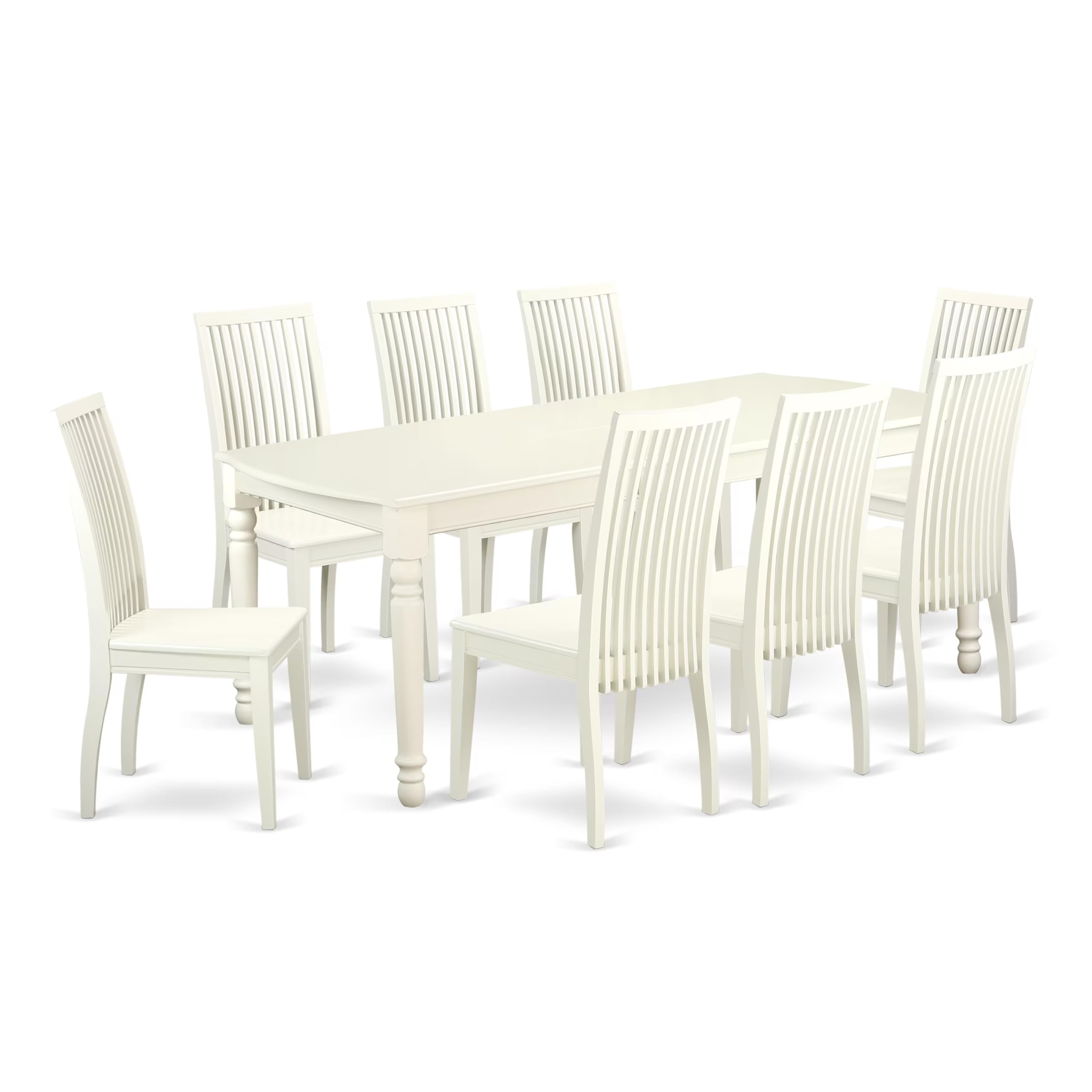 East West Furniture Doip9-Lwh-W 9 Piece Dining Set Includes A Rectangle Dining Table With Butterfly Leaf And 8 Kitchen Chairs, 42X78 Inch, Linen White
