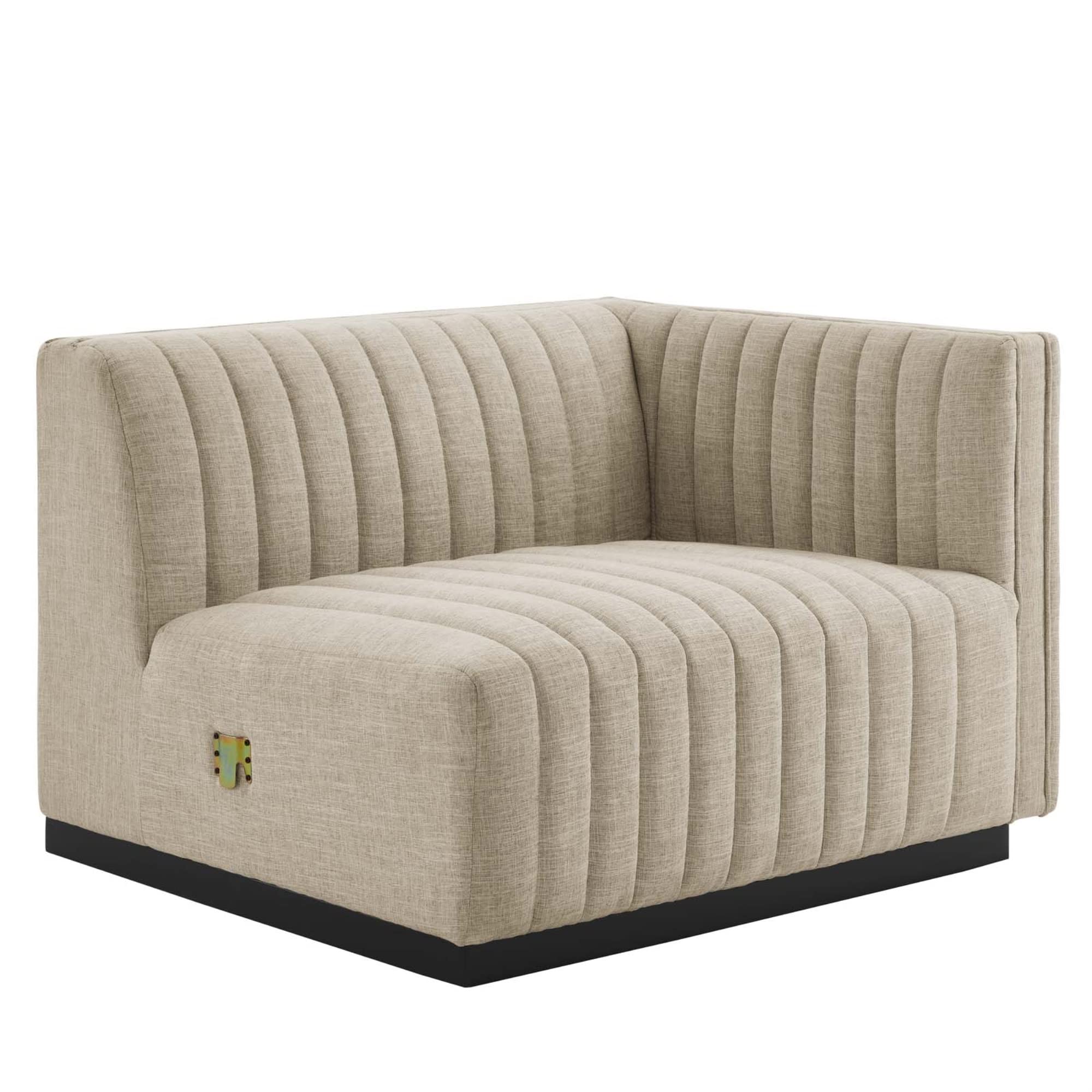 Modway Conjure Modern Channel Tufted Fabric Right-Arm Chair in Beige