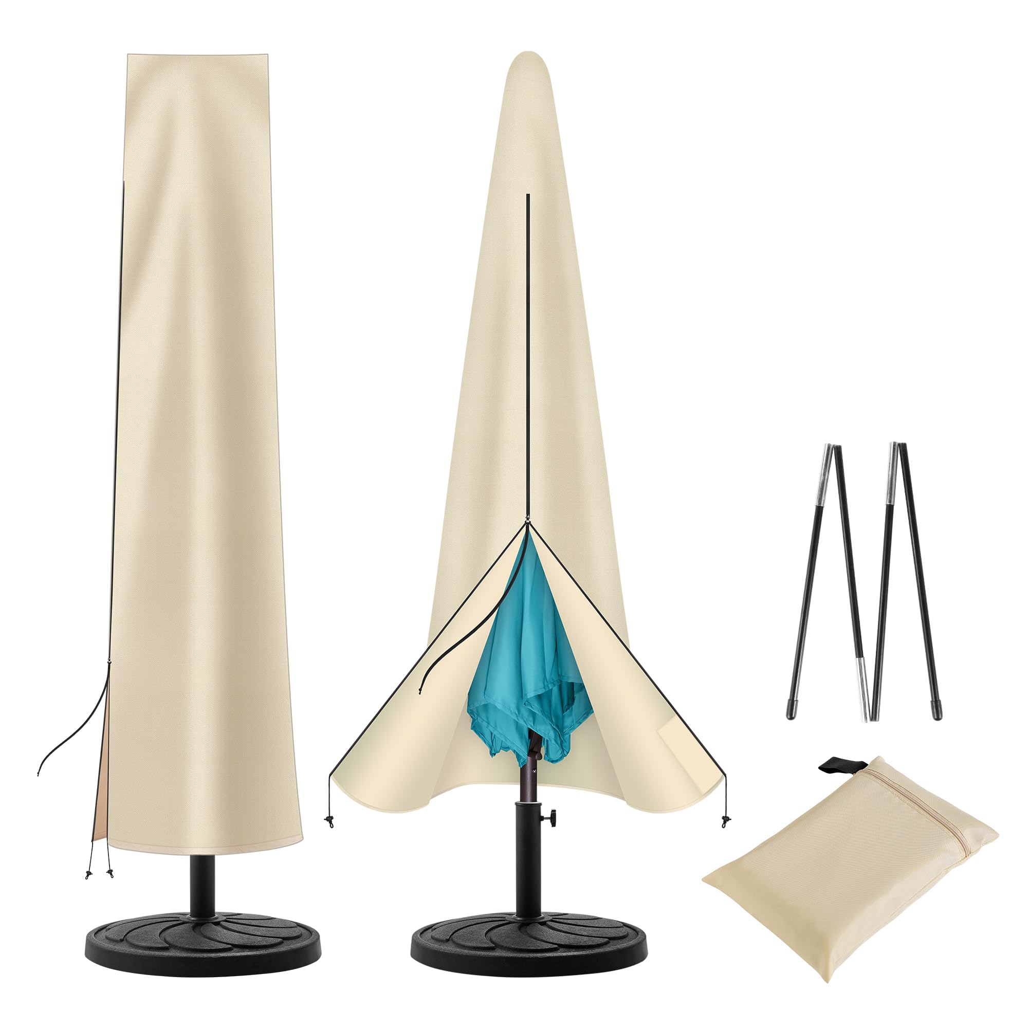 Uhousdeco Patio Umbrella Cover - Outdoor Umbrella Cover For 7.5Ft 8Ft 9Ft 10Ft 11Ft Waterproof 420D Oxford Folding Rod (Beige)