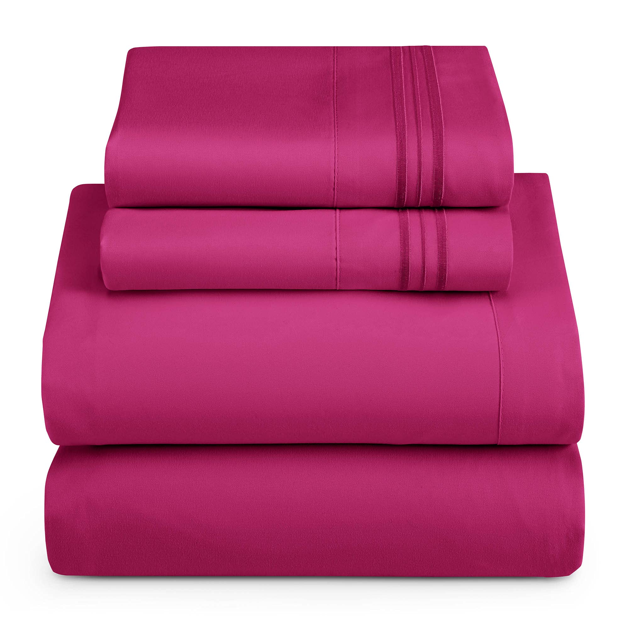 Hearth & Harbor Twin Size Sheets - 3 Piece Bed Sheet Set, Hotel Luxury Double Brushed Bed Sheets - Extra Soft Bedding Sheets & Pillowcases, Twin, Magenta