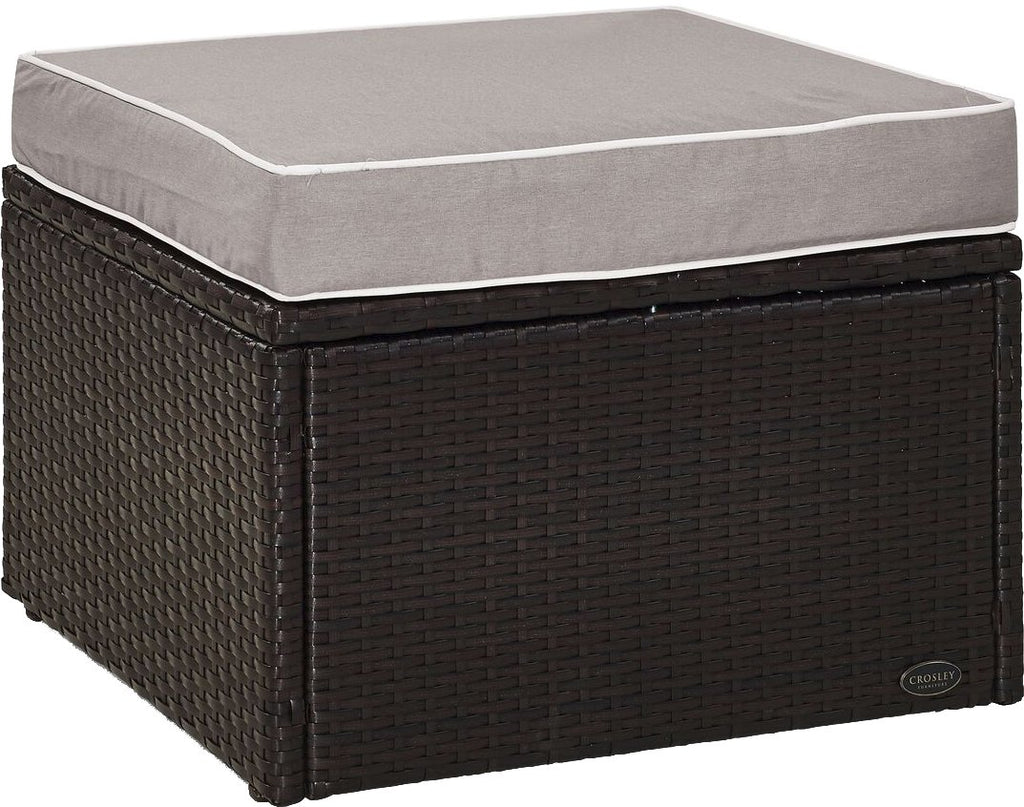 Crosley Furniture Palm Harbor Wicker Outdoor Ottoman Foot Rest for Patio, Deck, Porch, Brown with Gray Cushions
